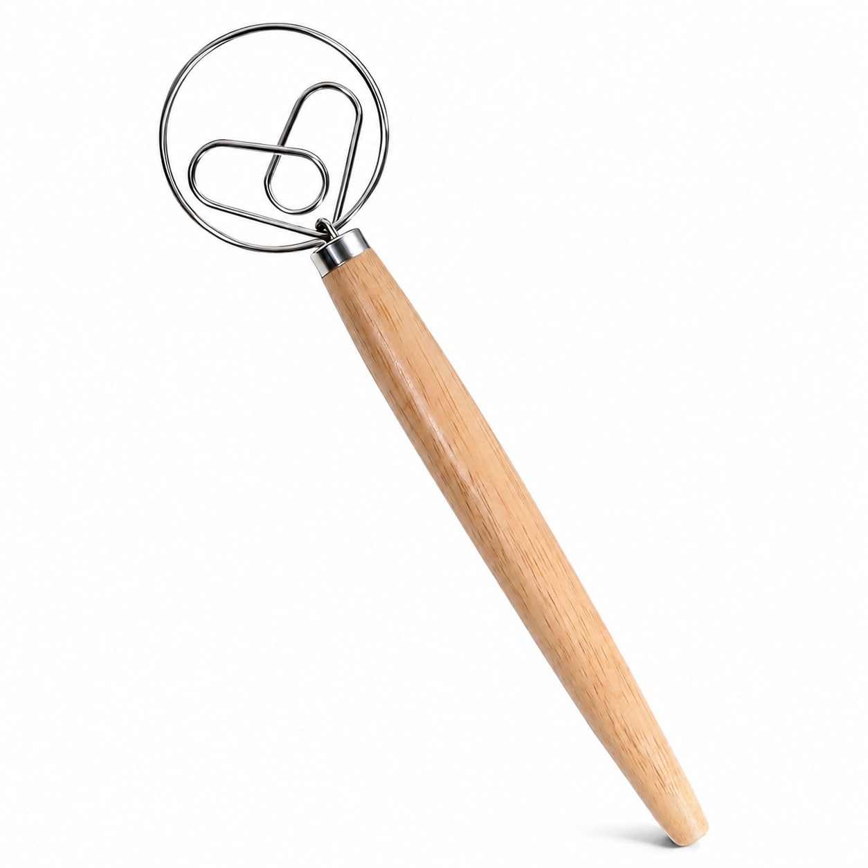 Aoibox  13 in Danish Dough Whisk 304 Stainless Steel Open Coil Loop Head with Wooden Handle for Sourdough