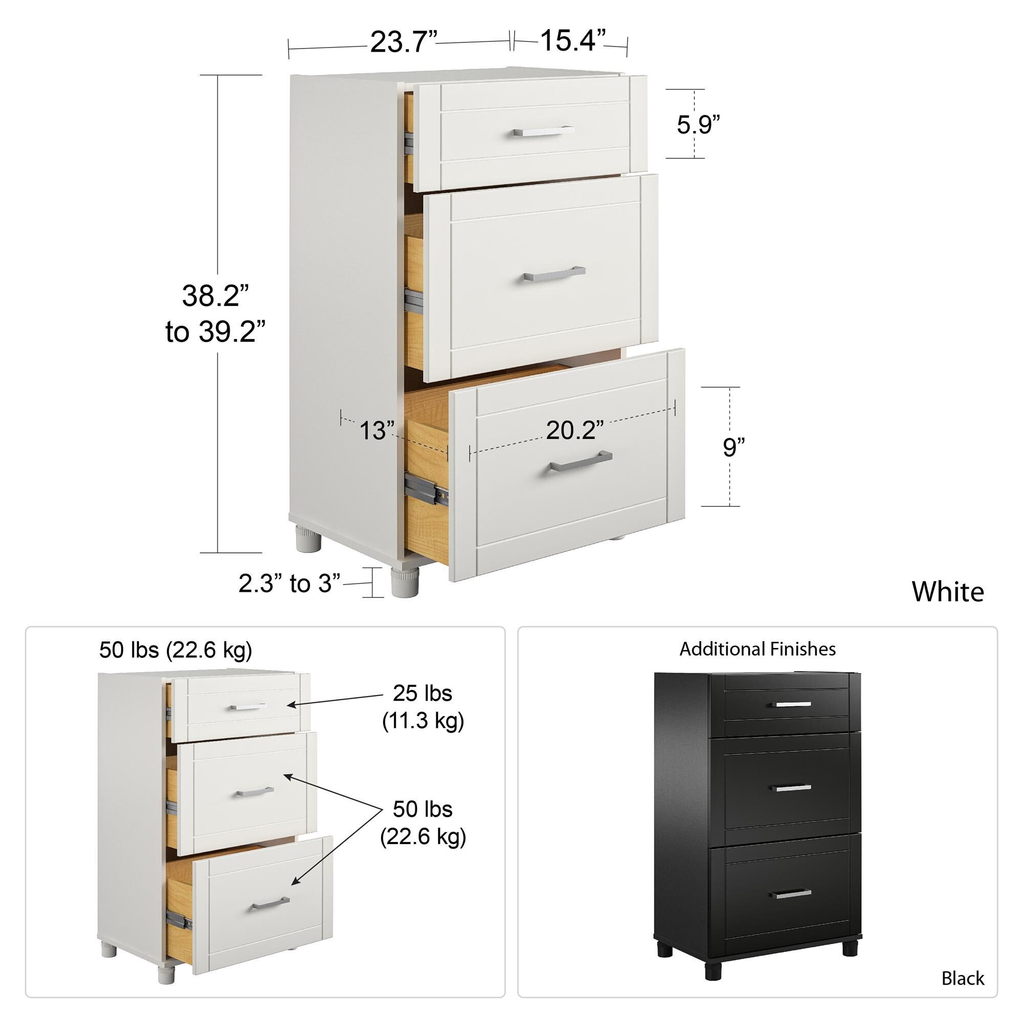  Ameriwood Home Kendall 24 3 Drawer Base Cabinet in White :  Home & Kitchen