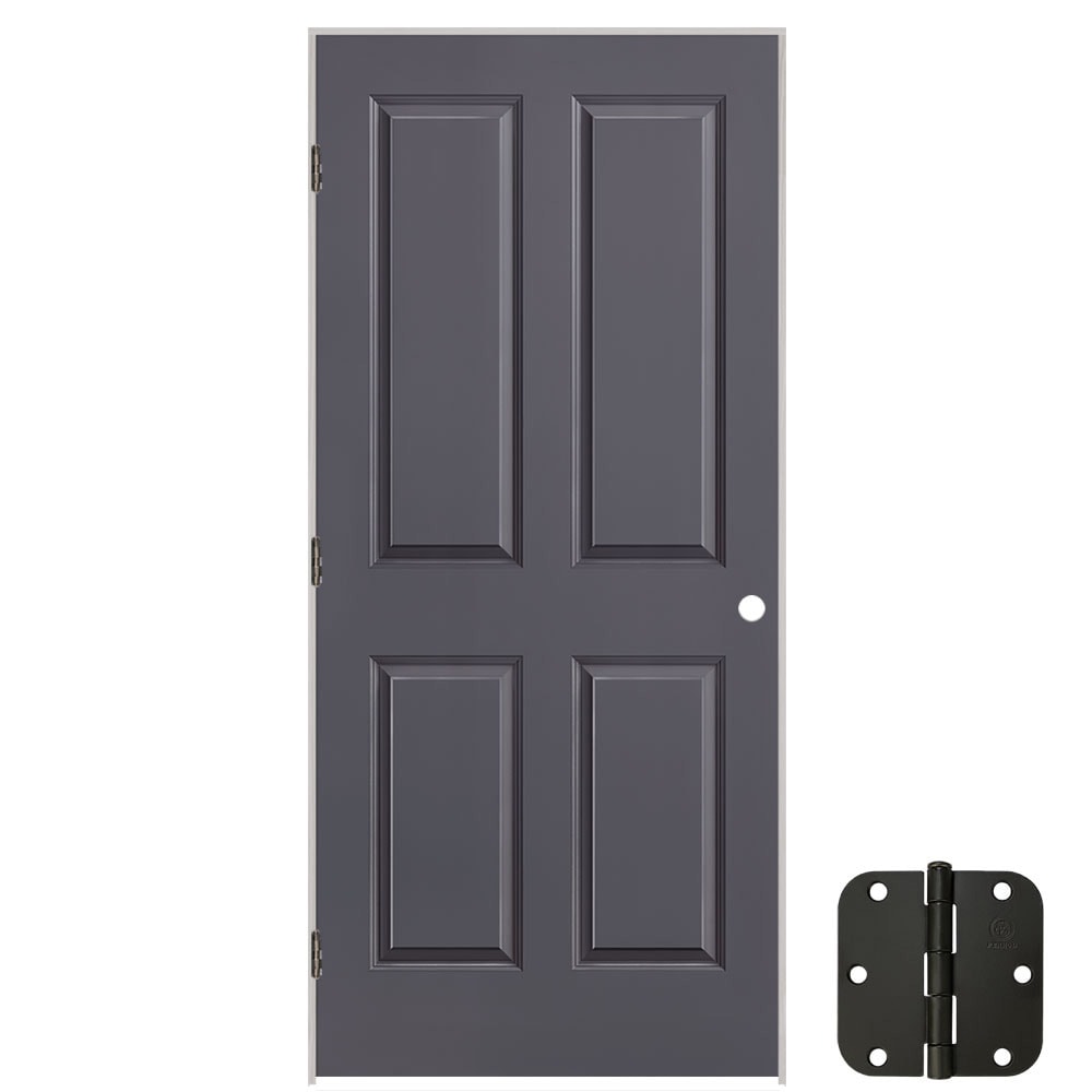 Masonite 627200 36-in x 80-in Slate Solid core 4 panel square Right hand Smooth Prefinished Molded composite Flat Jamb Single Prehung Interior Door