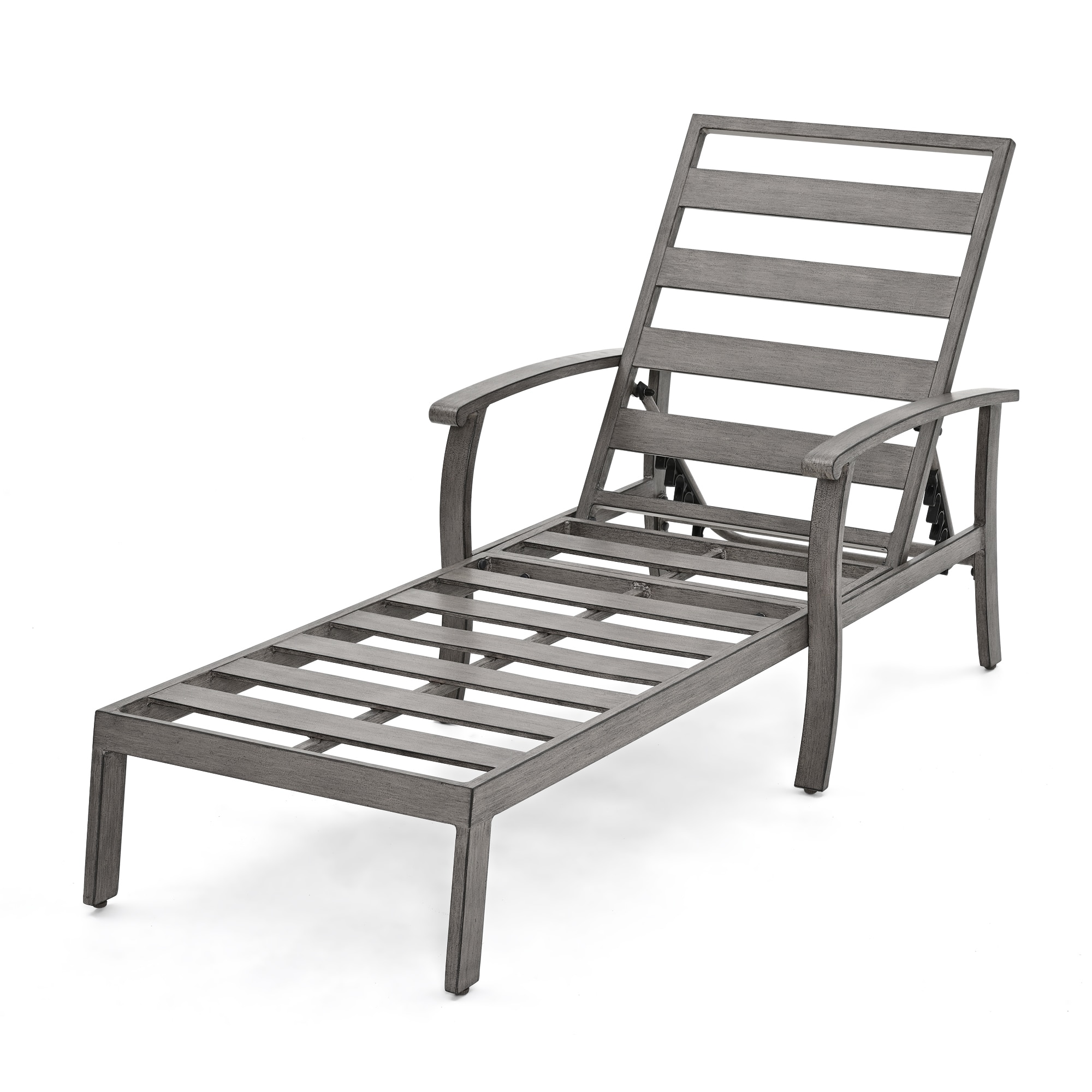 Gray Aluminum Frame Outdoor Chaise Lounge with Cushions, Set of 2