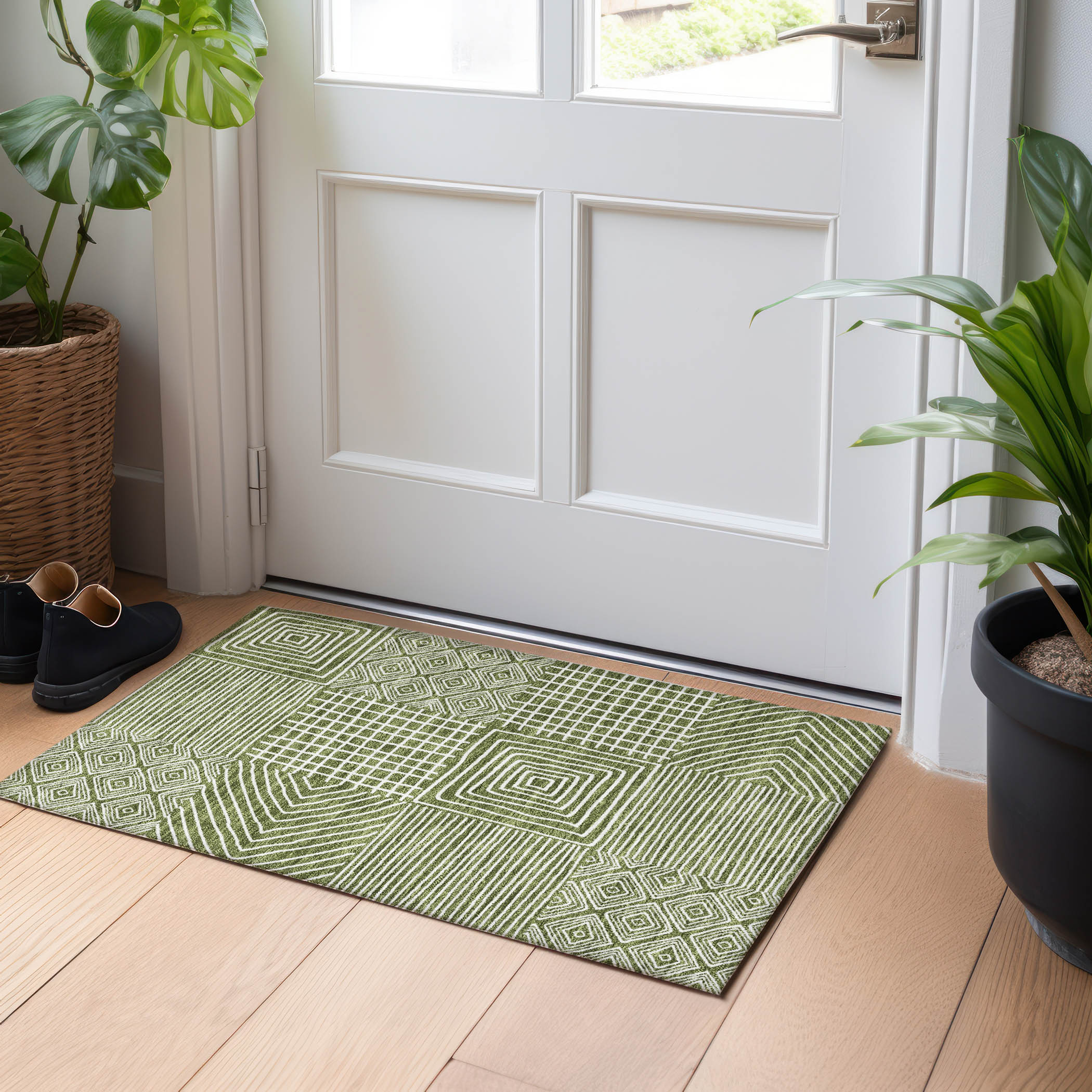 Addison Rugs ACN1044OL20X30 Chantille ACN1044OL 2 x 3 (ft) Olive Rectangular Indoor/Outdoor Geometric Machine washable Pet Friendly Area rug