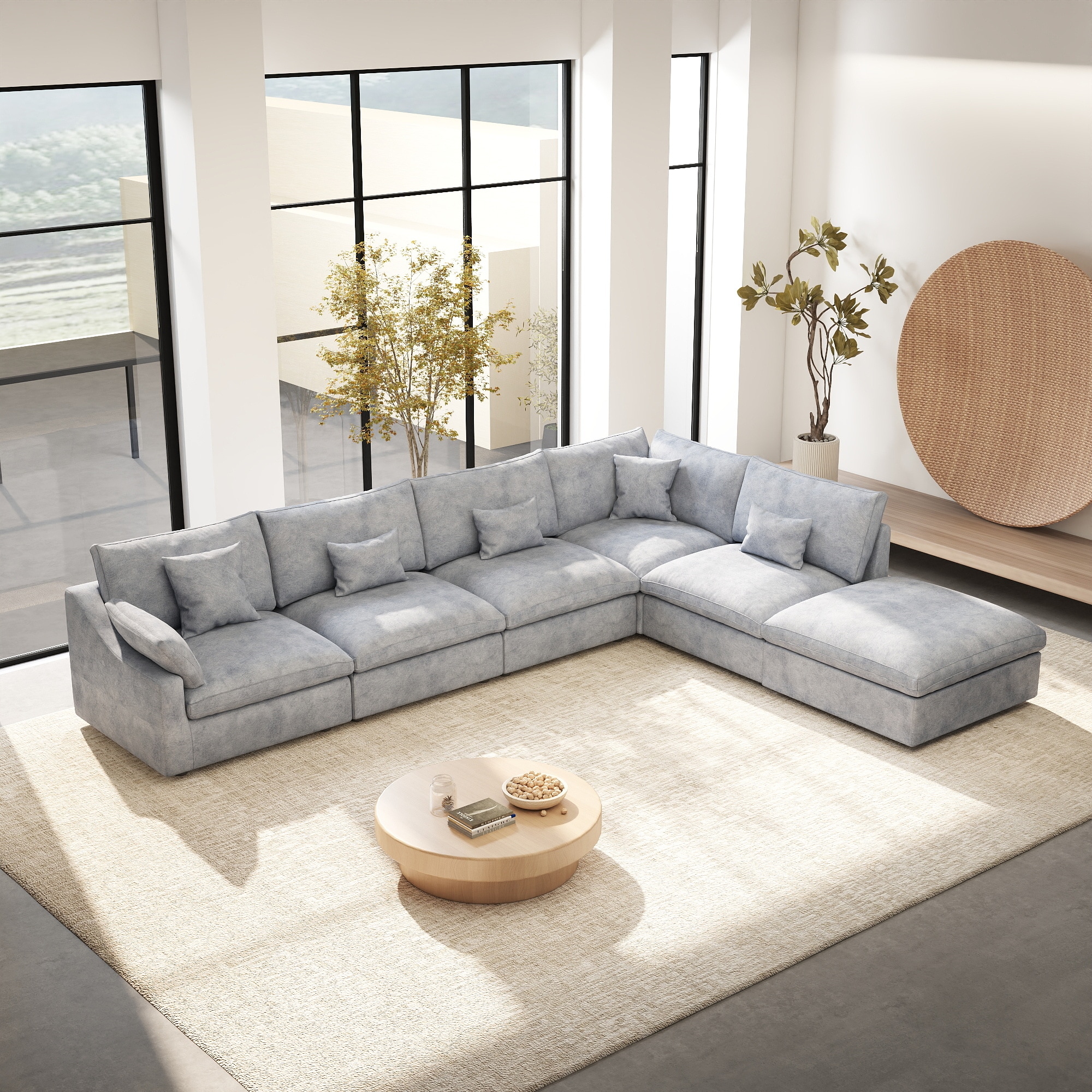 BuotiqHom 119-in W Modern Gray Linen 6+seats Storage Sectional with Slipcover