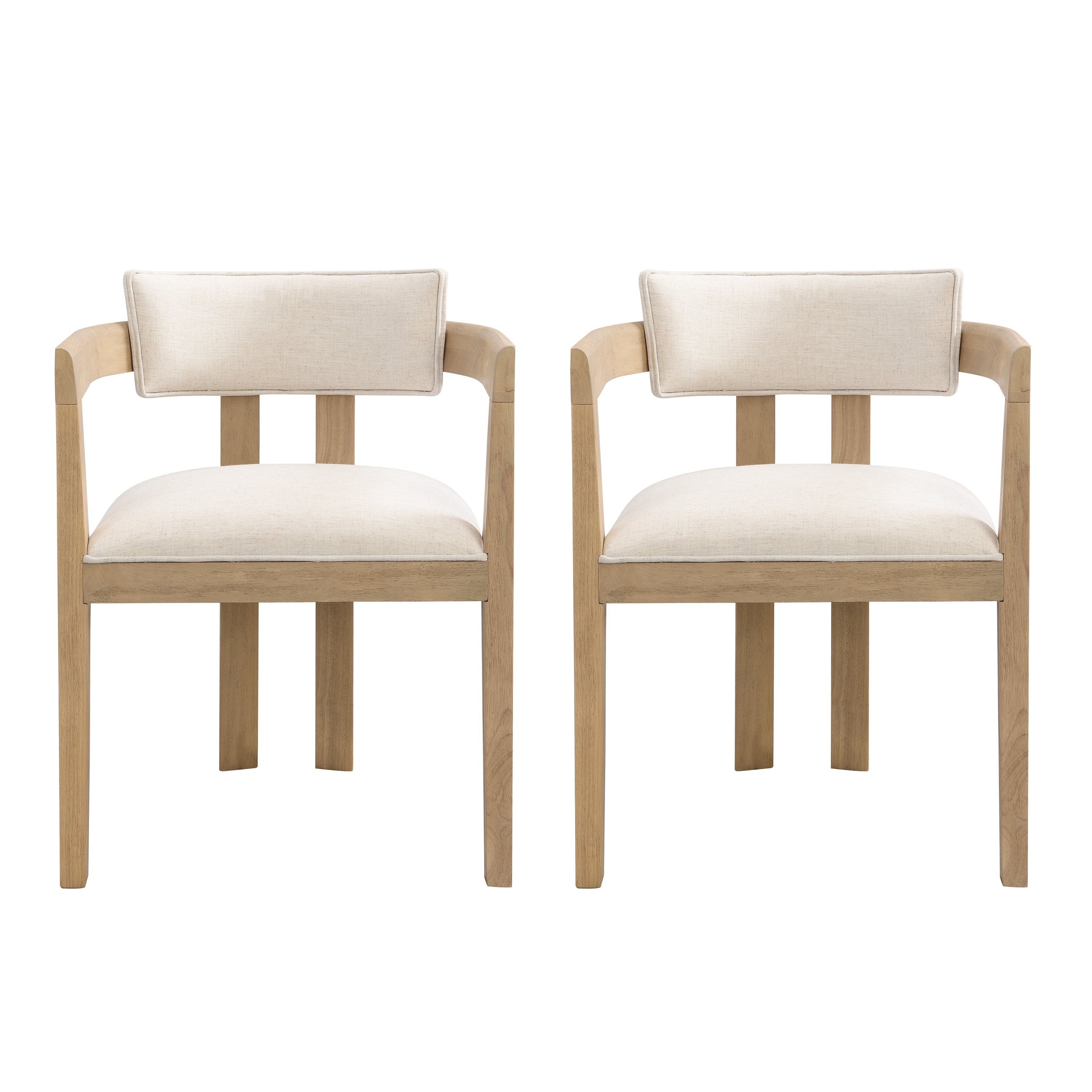 Christopher Knight Home - Dining Chairs Set of 2 Light Ash Beige Polyester Linen Blend Fabric Rub...