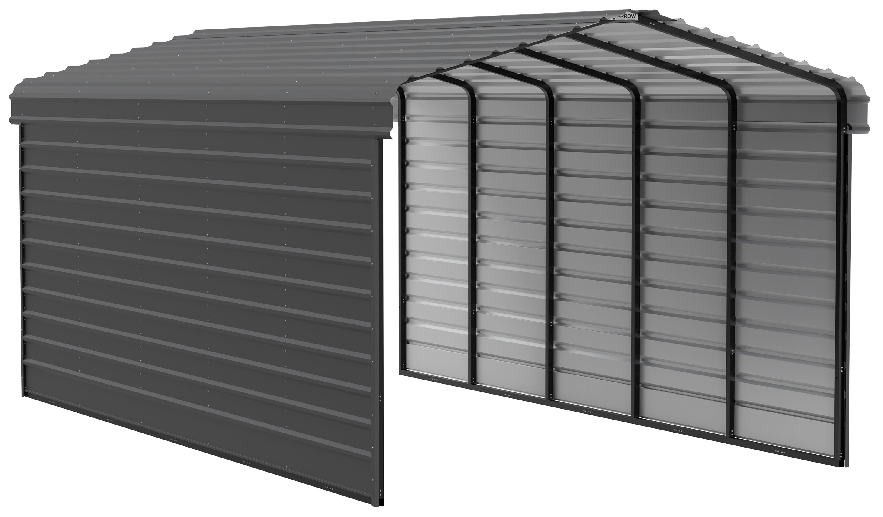 Arrow CPHC122409ECL2 12-ft W x 24-ft L x 9-ft H Charcoal with 2 Side Wall Kits Metal Carport with Metal Roof