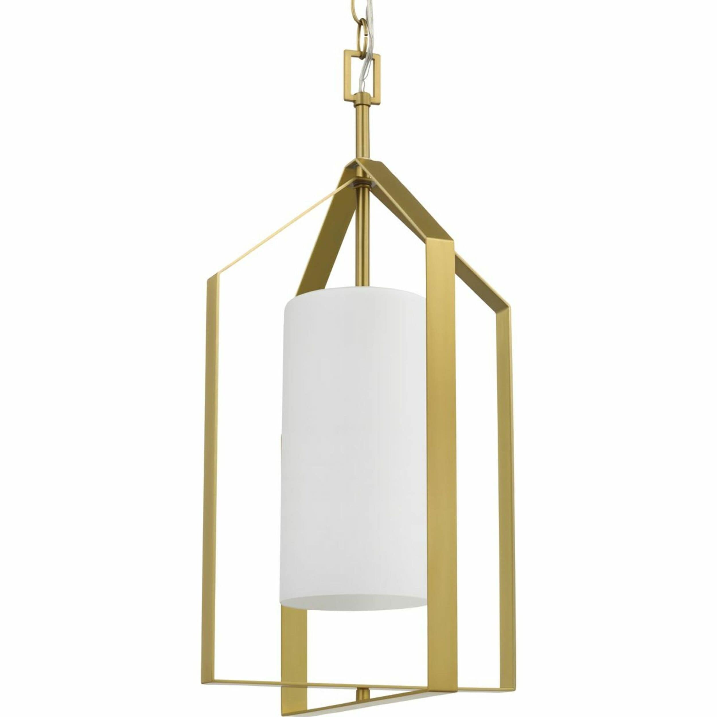 Progress Lighting P500433-191 Vertex Brushed Gold Modern/contemporary Etched glass Cylinder Medium Hanging Pendant light