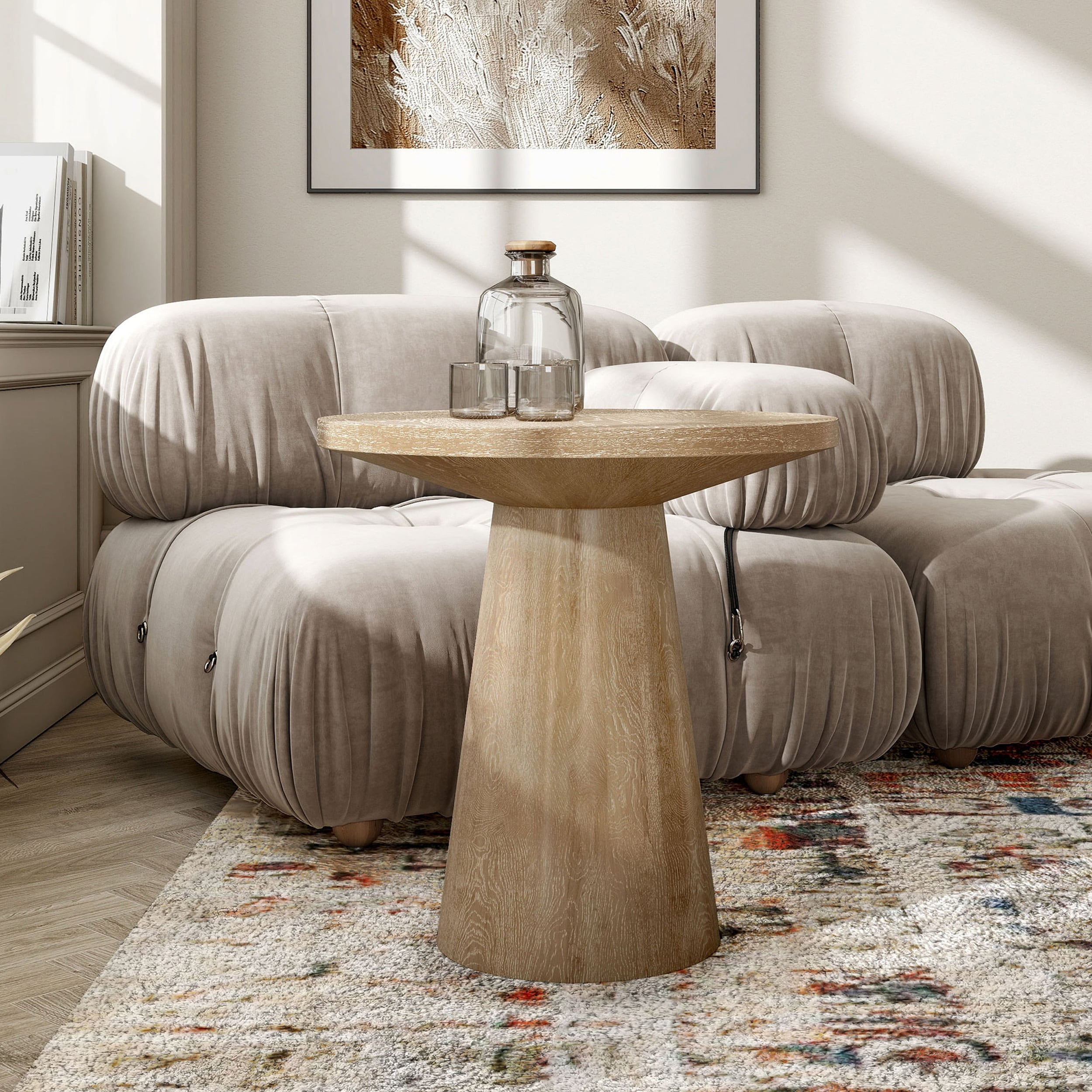 Furniture of America IDF-4222NT-E Leander 20-in W x 21-in H Oak Wood Round Modern End Table Assembly Required