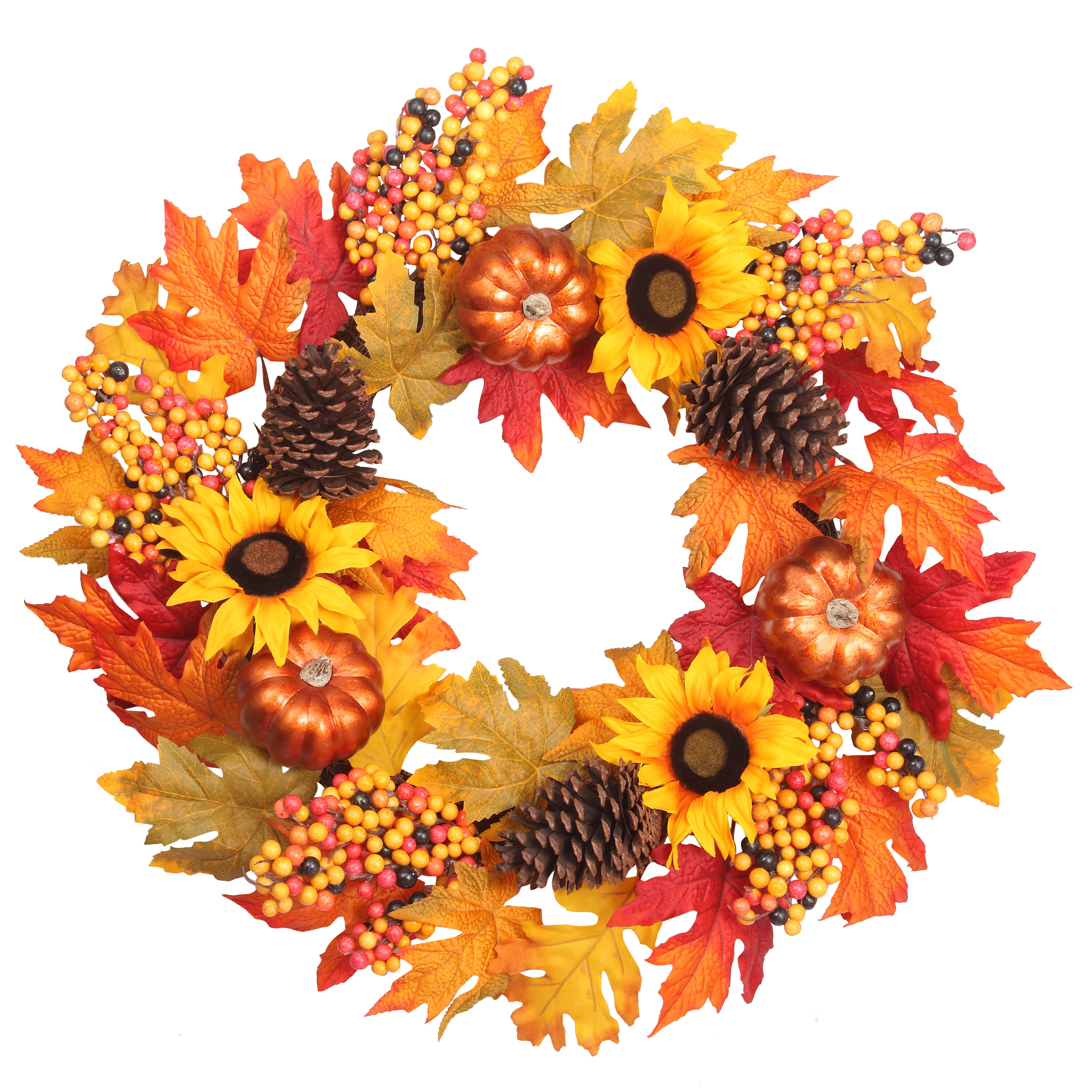 Haute Decor DHWR2401 2-ft 24-in Sunflowers Artificial Wreath