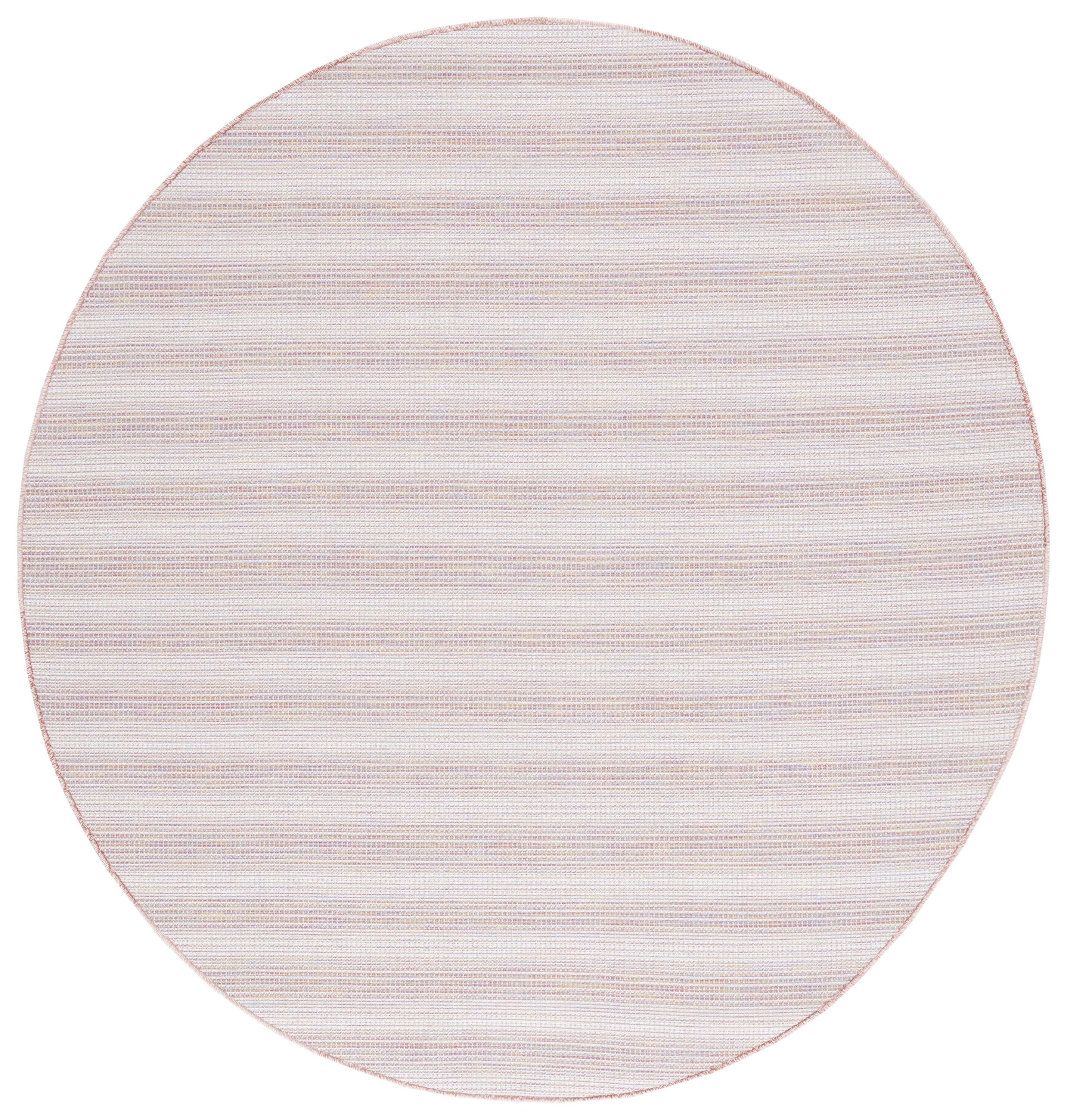 Safavieh HTN231V-7R 6 x 6 (ft) Loomed Pink Ivory/Multi Round Indoor/Outdoor Stripe Mid-Century Modern Area rug