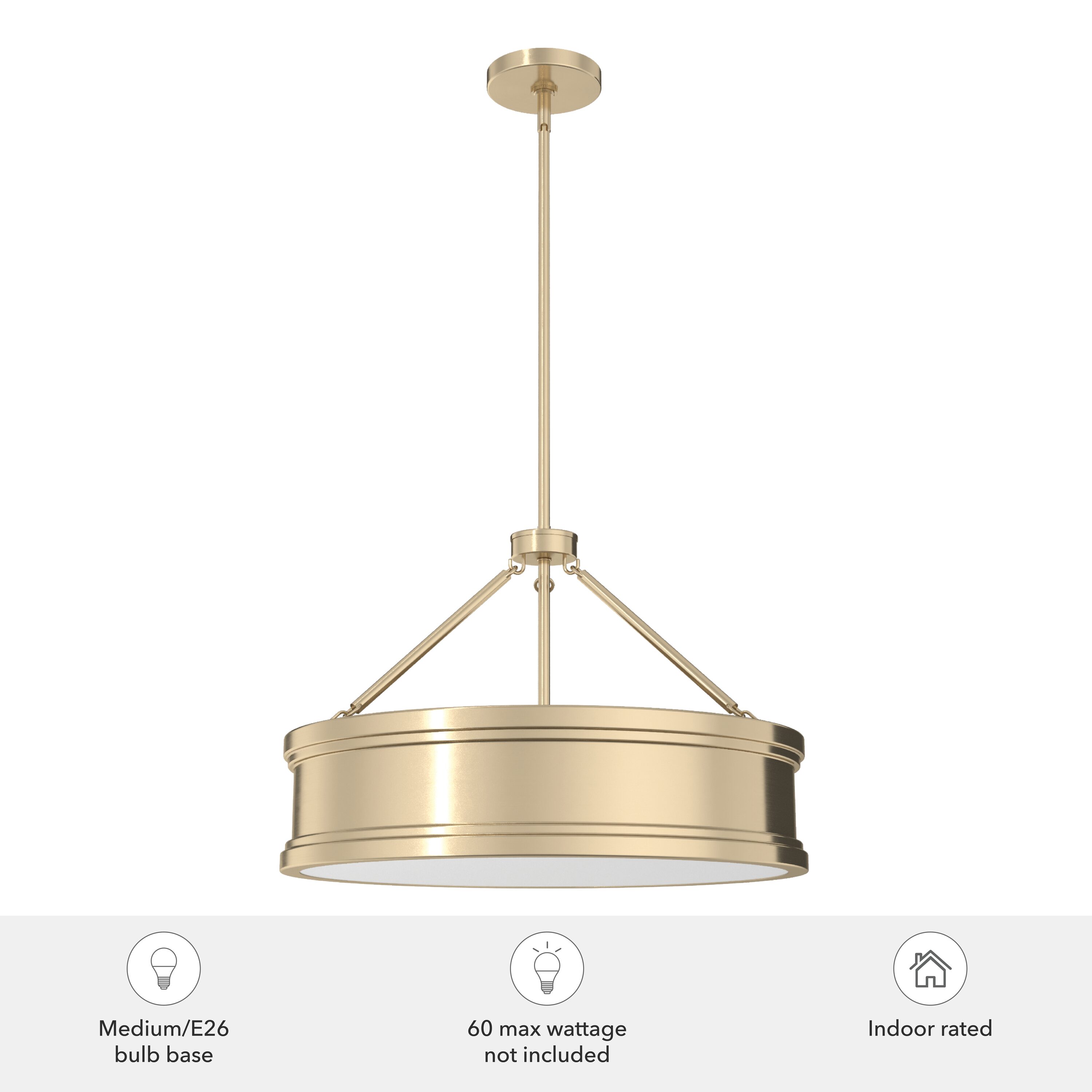 Capshaw 21" Alturas Gold Drum Pendant with Painted Cased White Glass