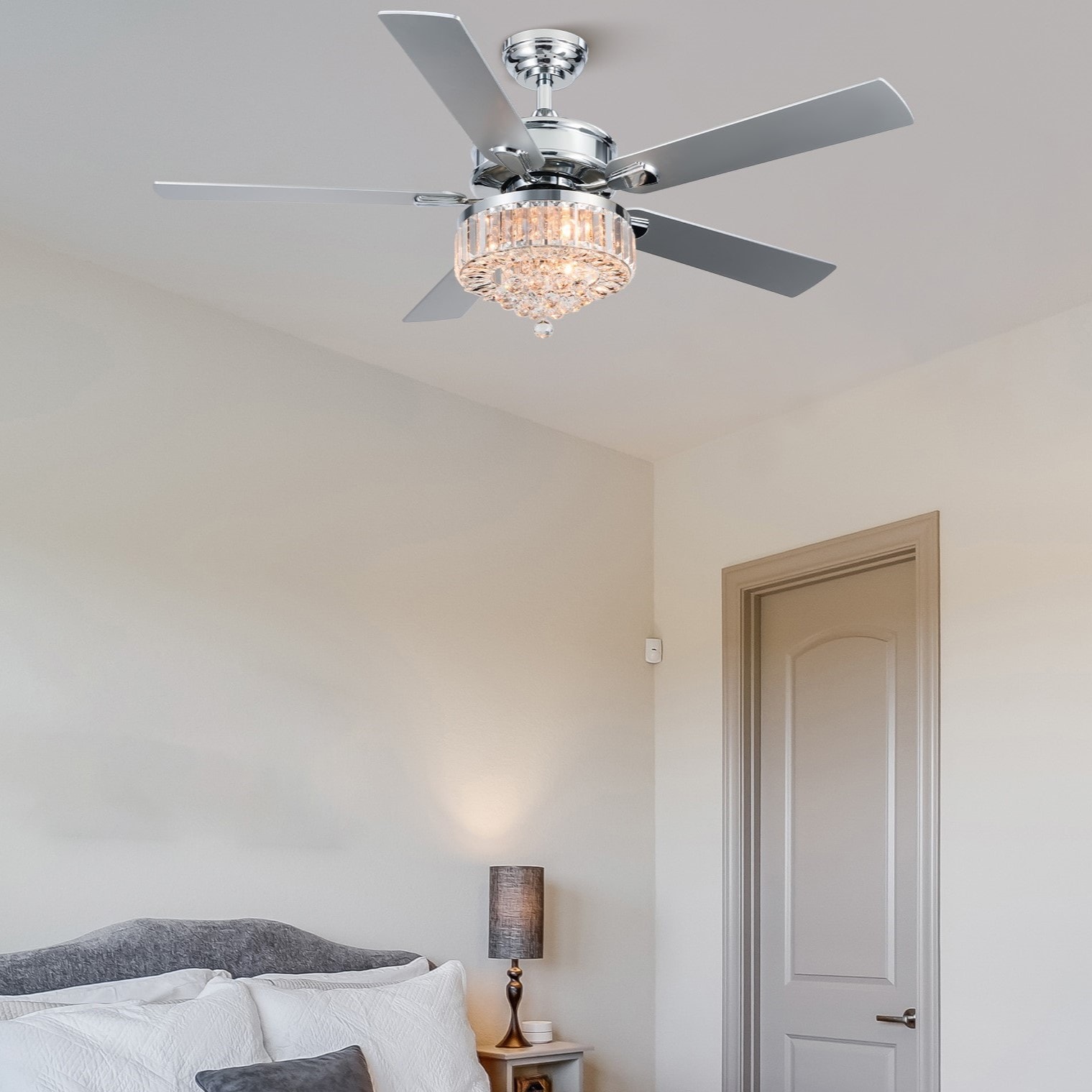 CO-Z CFN-13CR-NI 52-in Color-Changing Chrome with Silver Blades Chandelier Ceiling Fan With Light and Remote ( 5 -Blade )