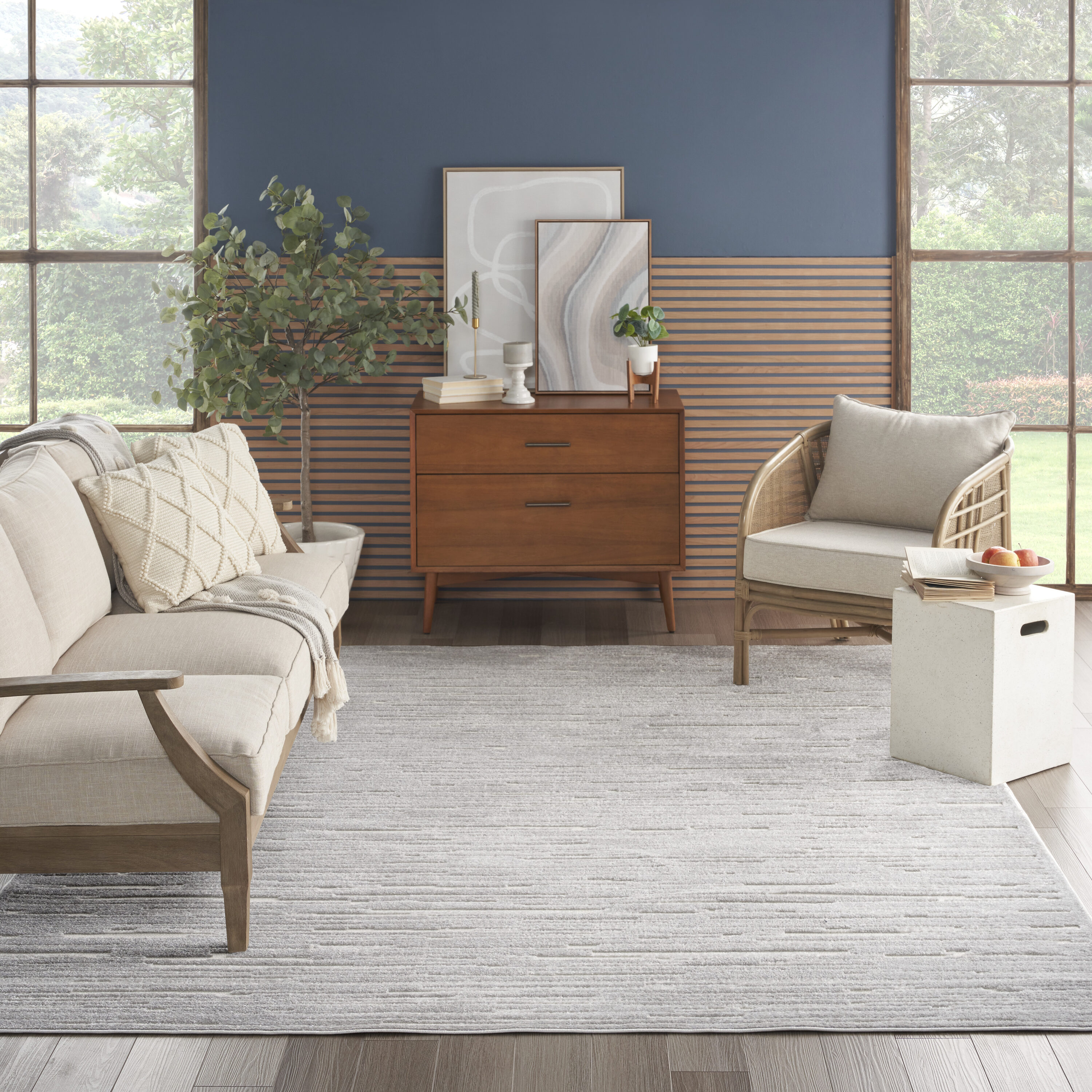 Nourison Home 099446984937 Casual 9 x 12 (ft) Polypropylene Light Grey Rectangular Indoor Abstract Area rug