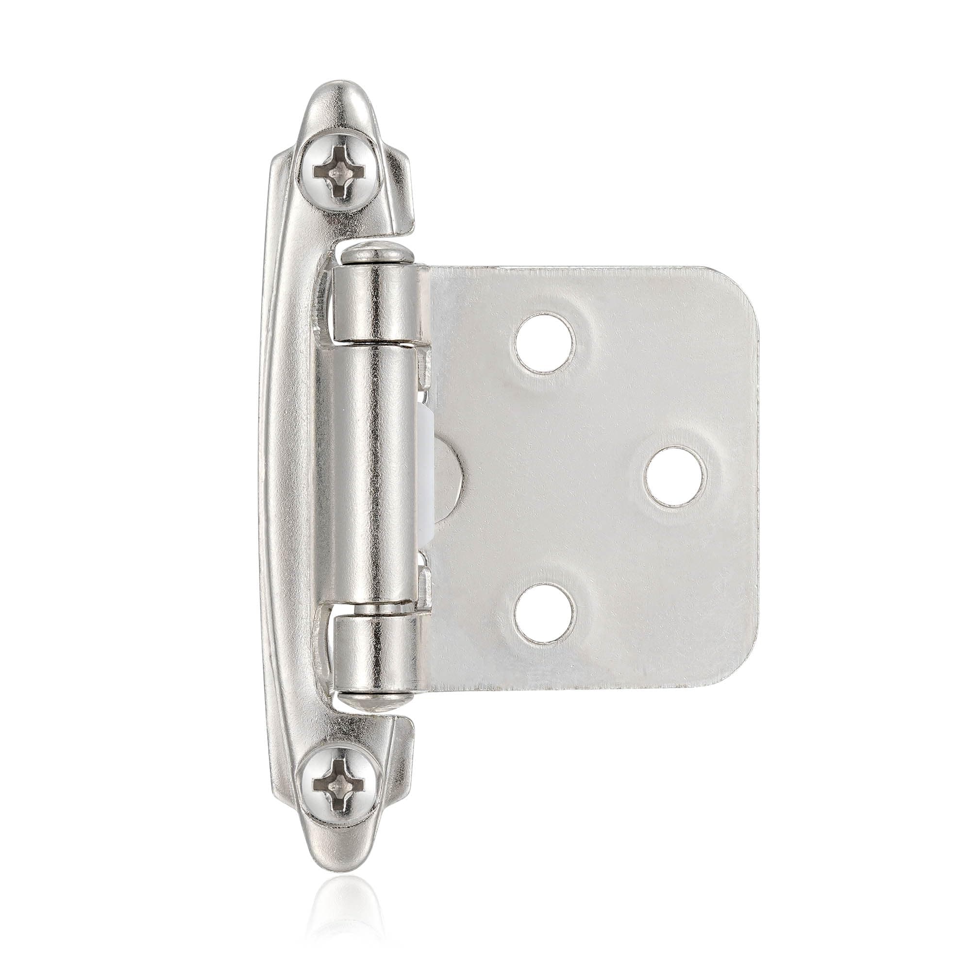 Ahfiwaso  4 Pack 2 Pair Brushed Satin Nickel Self Closing Cabinet Hinges for Flush Mount Kitchen Cabinet Door 1 2 Overlay Variable Face Frame