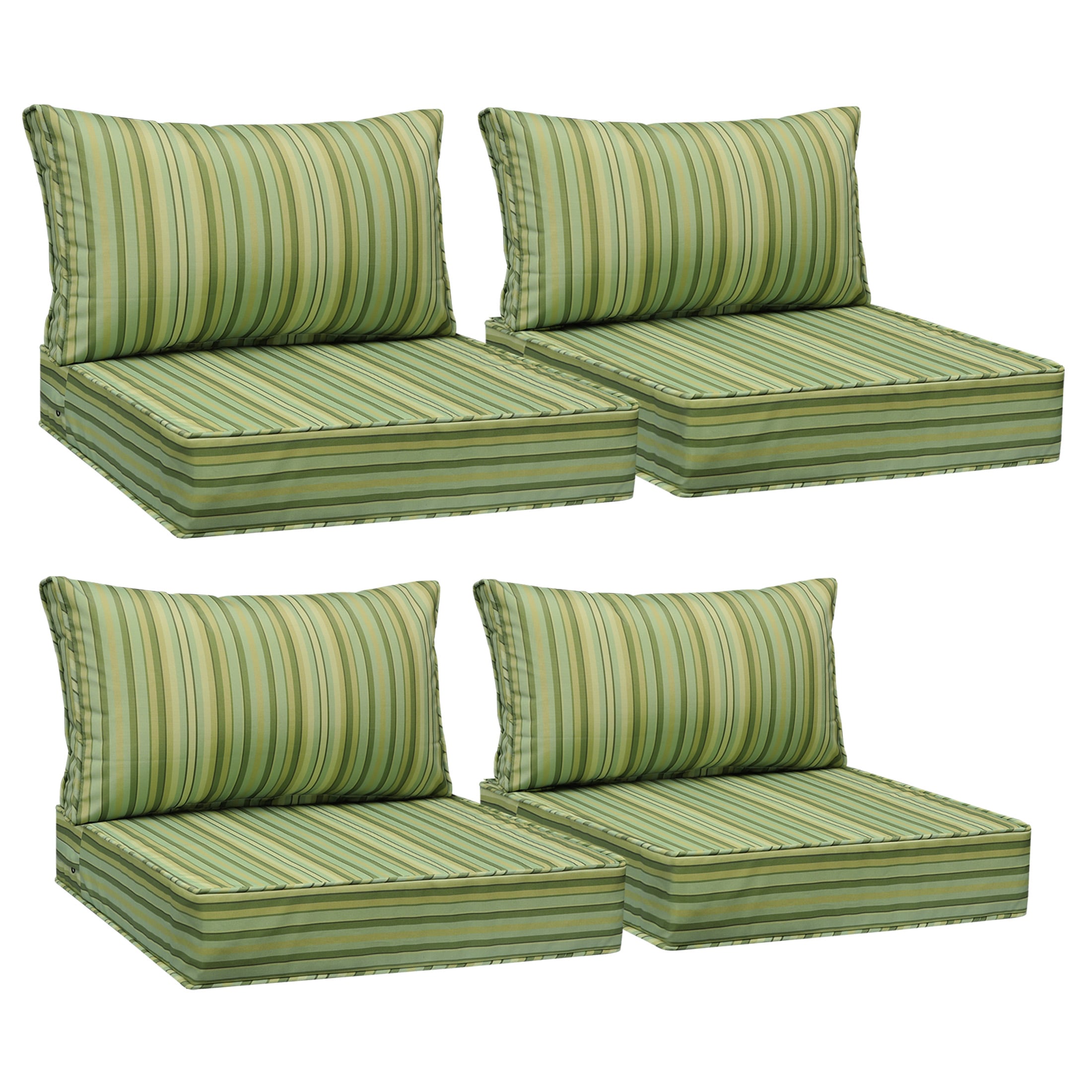 AAAAAcessories AAAAAcessories 24-in x 24-in 8-Piece Narrow Stripes Green Low Back Deep Seat Patio Chair Cushion