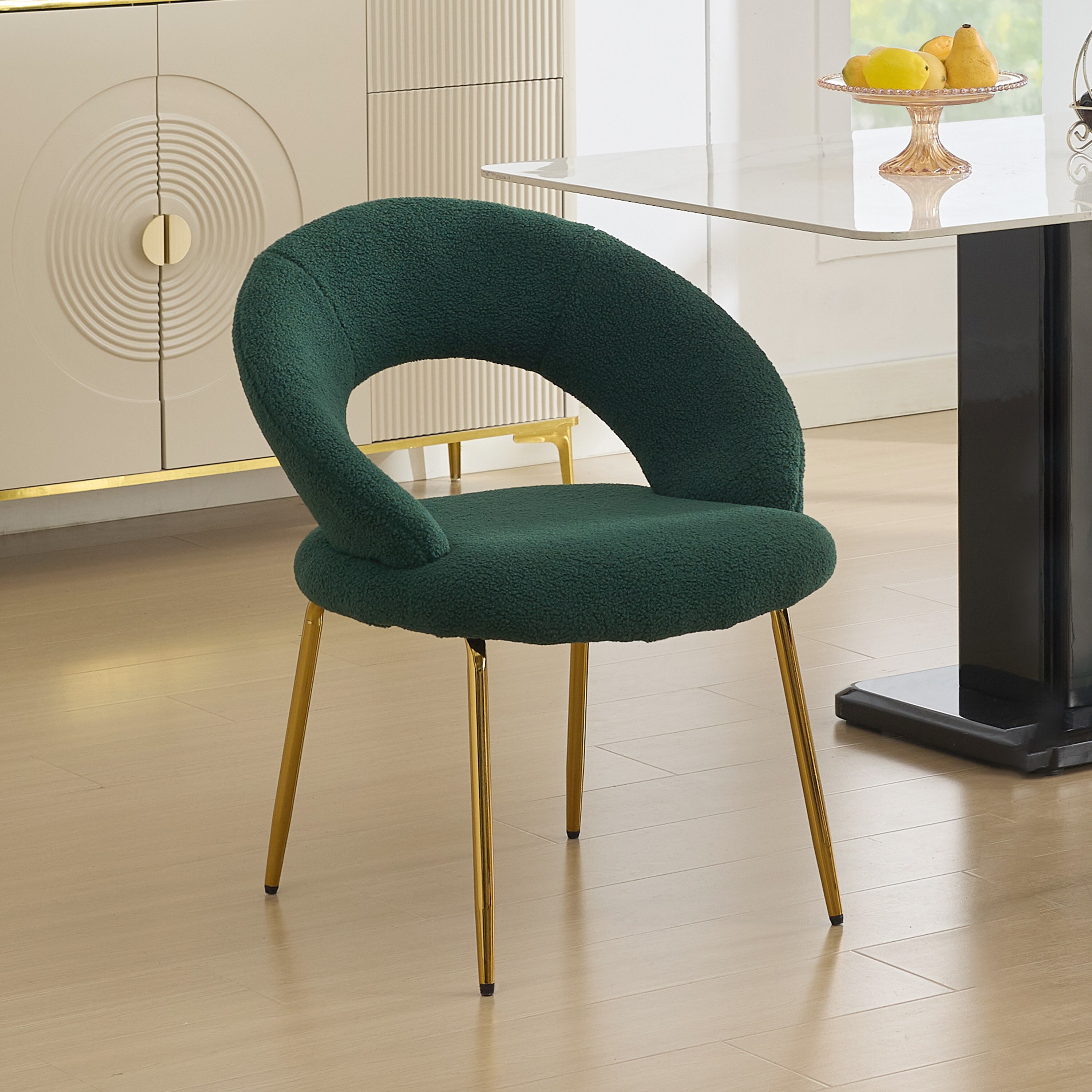 Clihome Set of 1 Teddy Fabric Dining Chairs 25.98-in W Modern Green Teddy Corner Chair