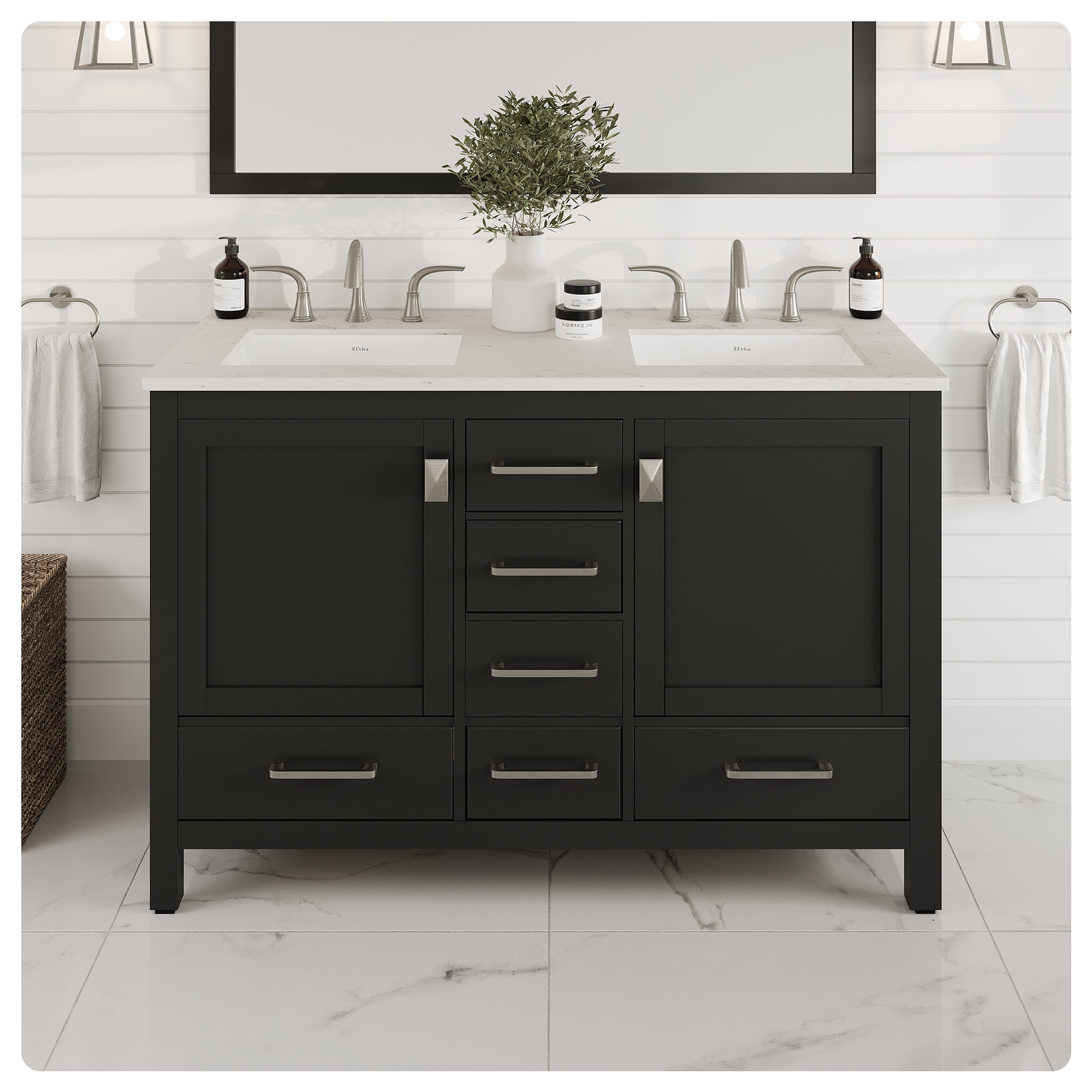 Eviva EVVN412-48ES-DS-Q Aberdeen 48-in Espresso Undermount Double Sink Bathroom Vanity with White Quartz Top