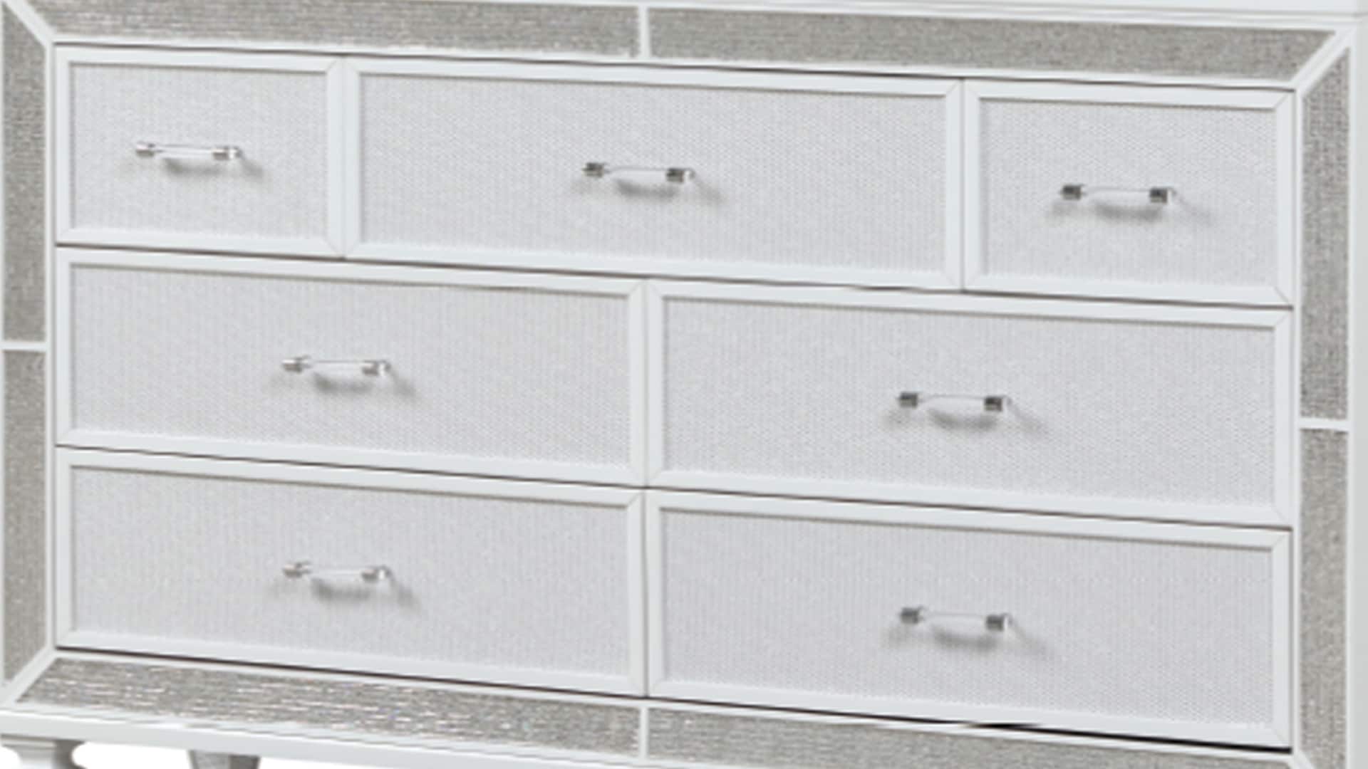 White Glam 7-Drawer Dresser with Mirror and Crystal Accents