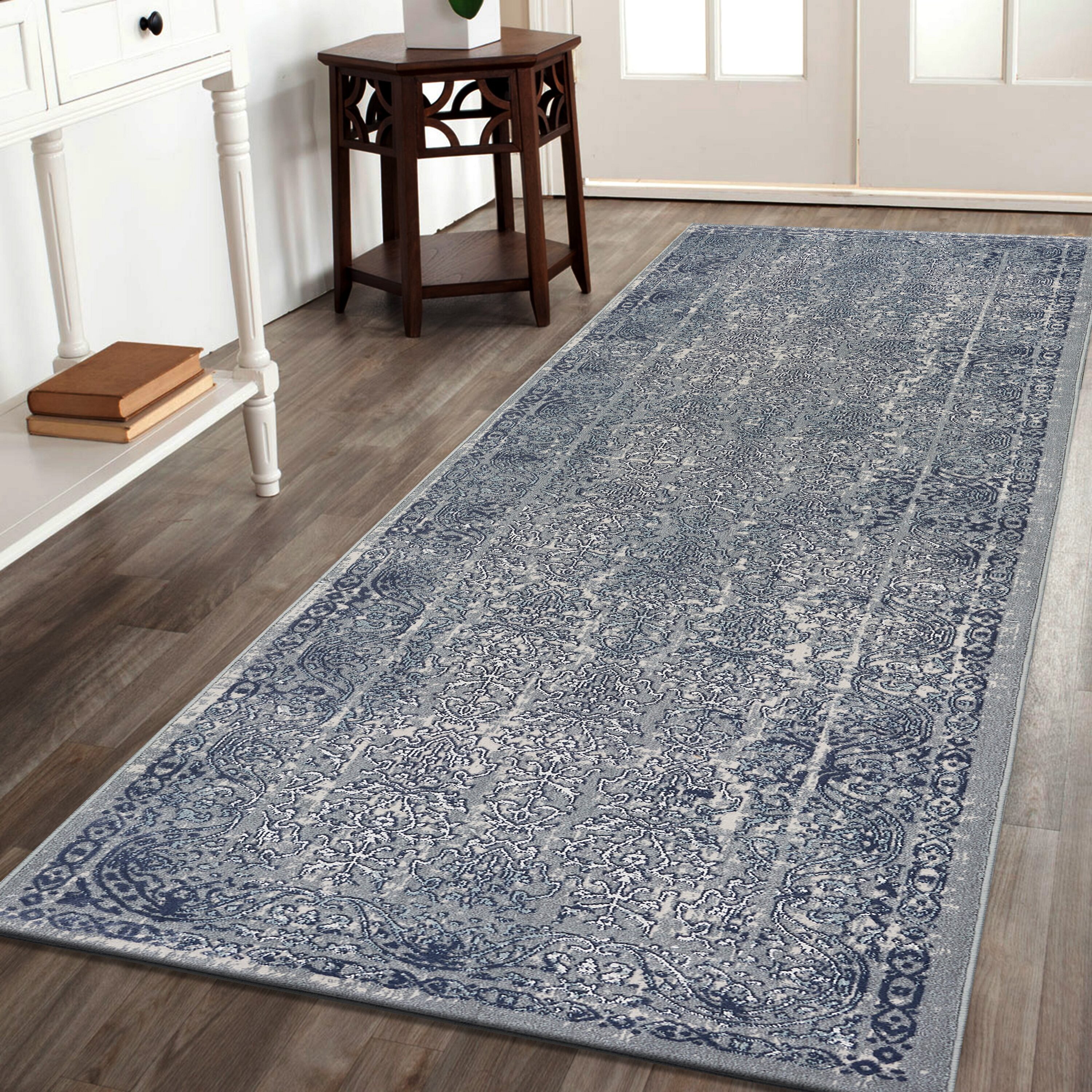 LR Home 8384A7084934J8 2 x 7 (ft) Loomed Polyester Blue/Silver/Gray/Cream Rectangular Indoor Abstract Mid-Century Modern Runner rug