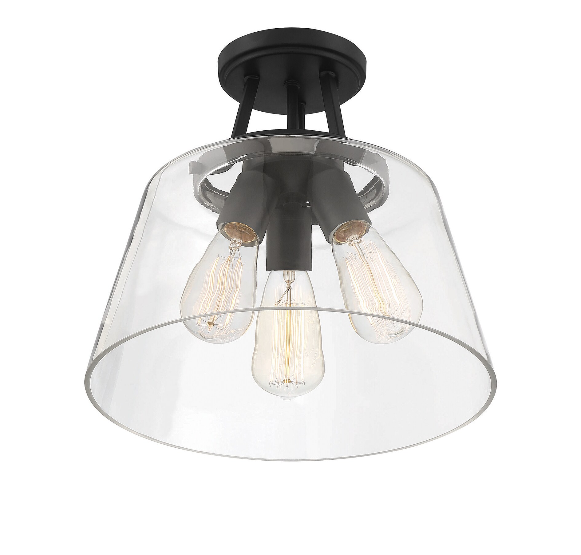 Calhoun Matte Black and Clear Glass 3-Light Semi-Flush Mount