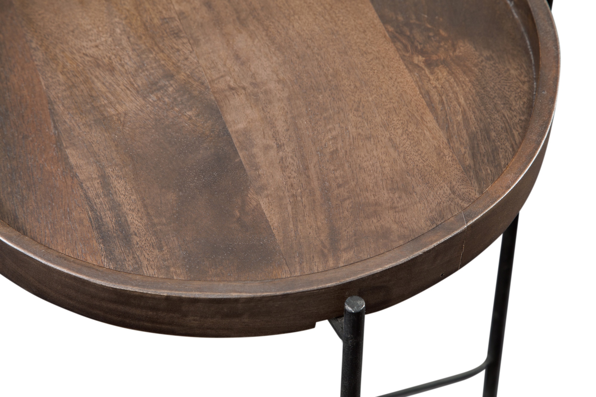 Set of 2 Round Black and Brown Mango Wood Accent Tables