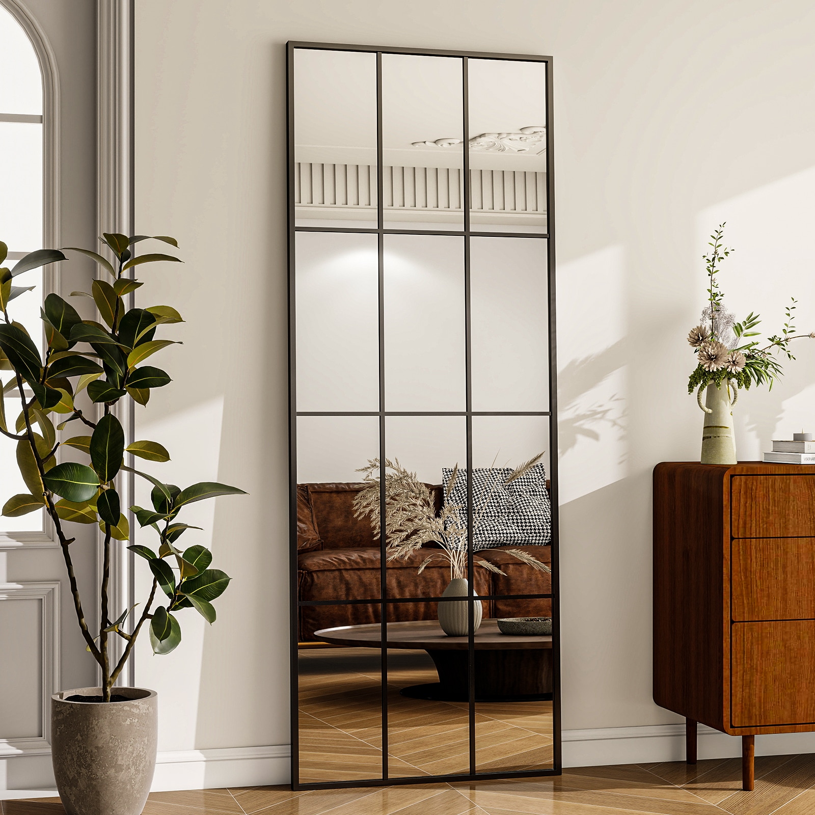 BEAUTYPEAK LS-WG-ZJ3071-B 30-in W x 71-in H Rectangle Black Framed Full Length Floor Mirror