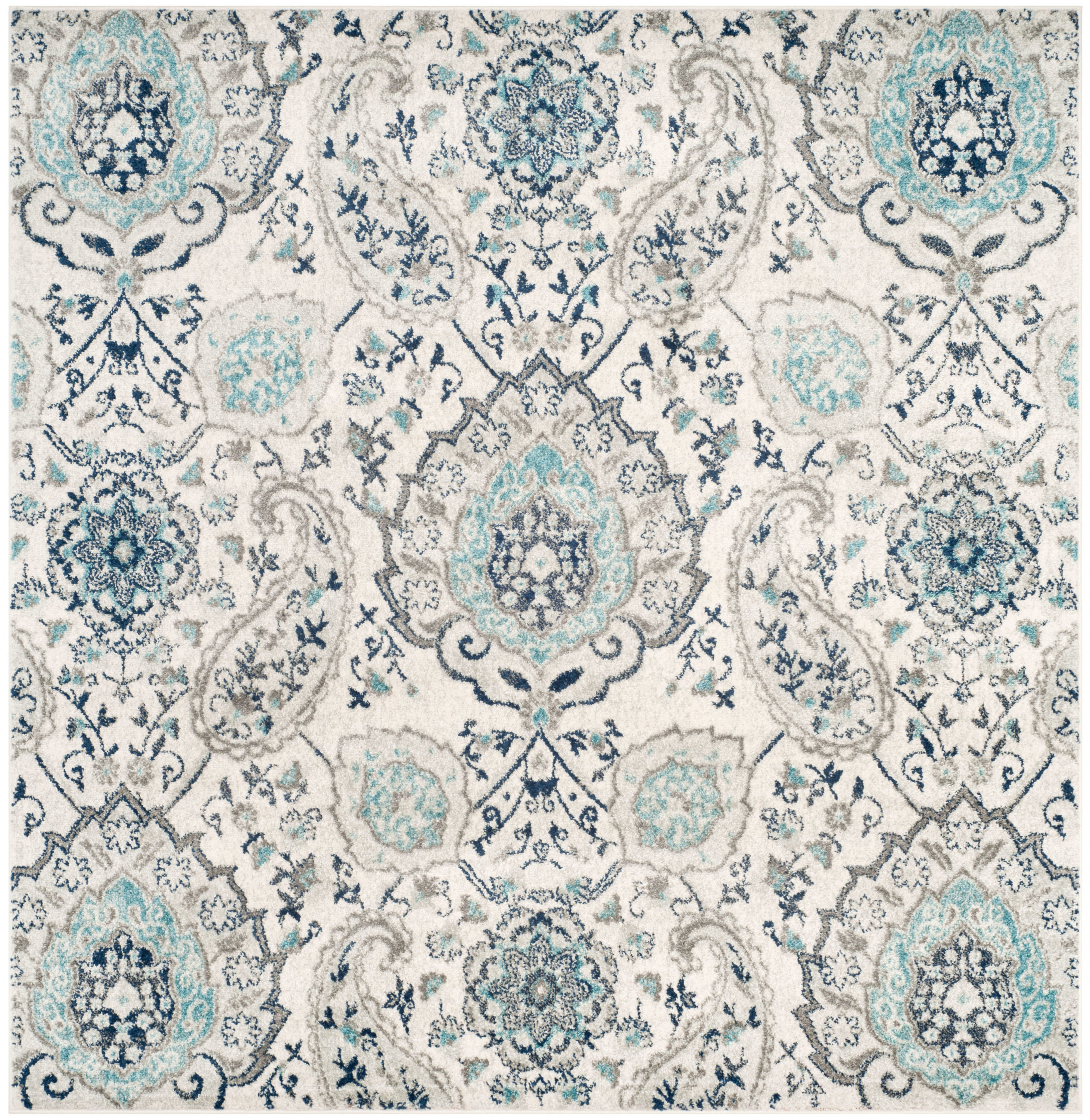 Safavieh MAD600C-8SQ Madison 8 x 8 (ft) Loomed Polypropylene Cream/Light Gray Square Indoor Floral/Botanical Bohemian/Eclectic Area rug