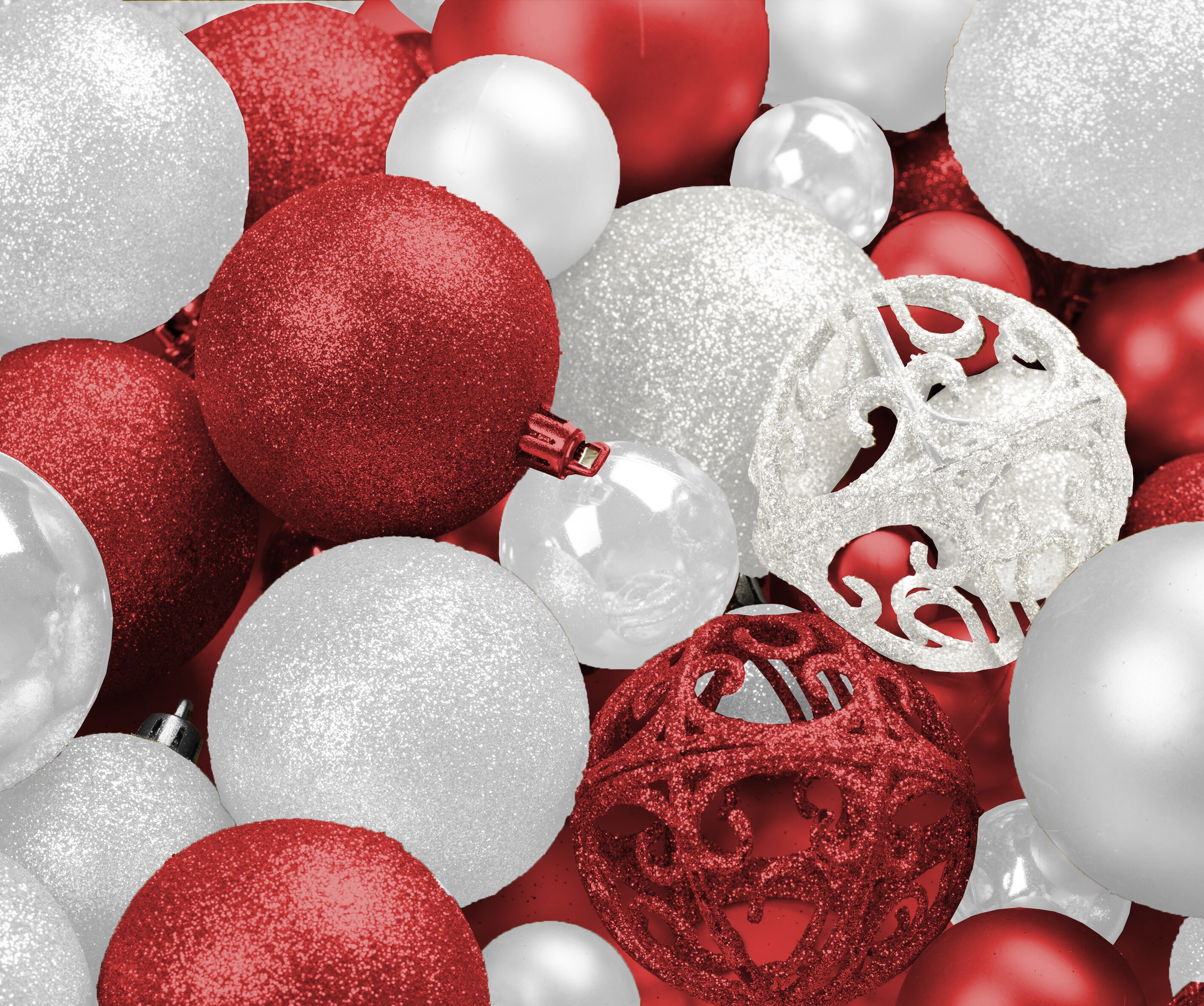 Red and White Shatterproof Christmas Ornament Set with Metal Hooks