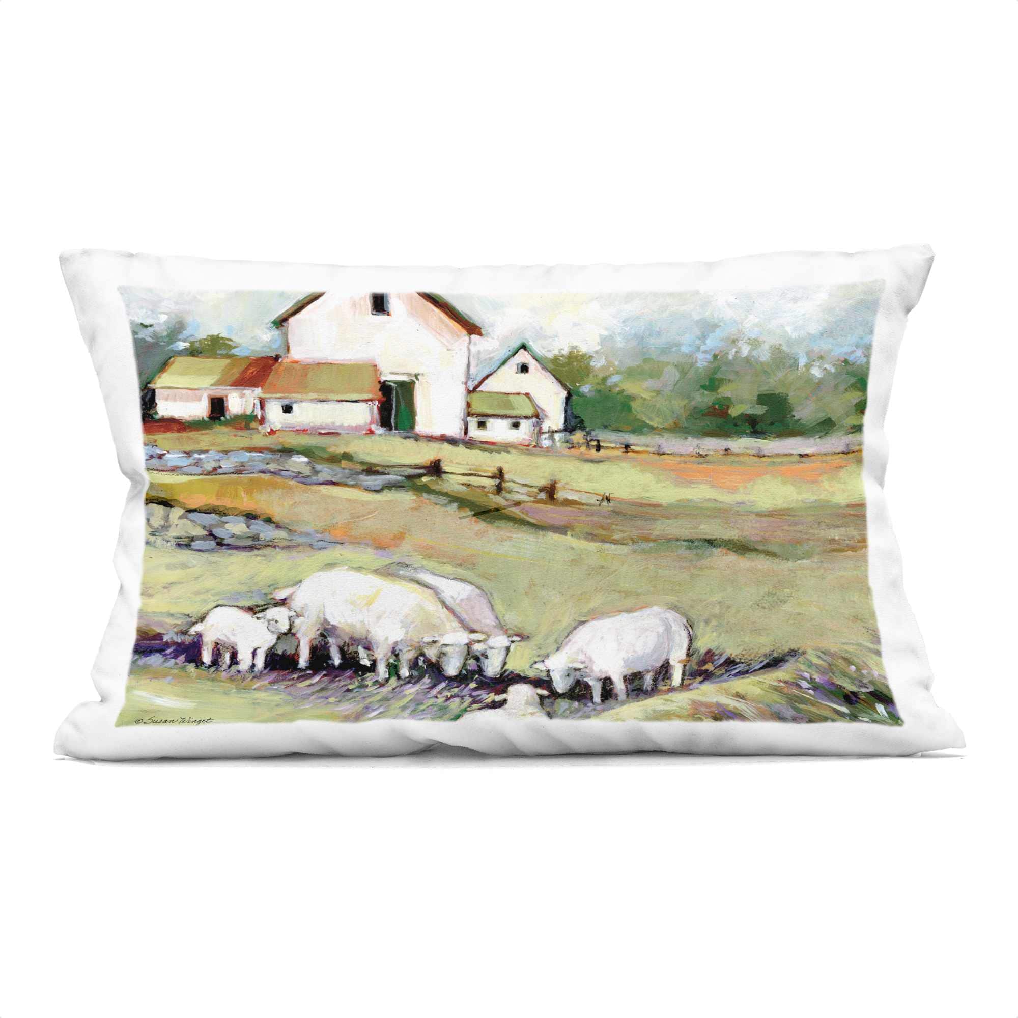 Stupell Industries PLP-810-RCW-14X20 Sheep Grazing at Barn Decorative Printed Throw Pillow design by Susan Winget 14 x 20