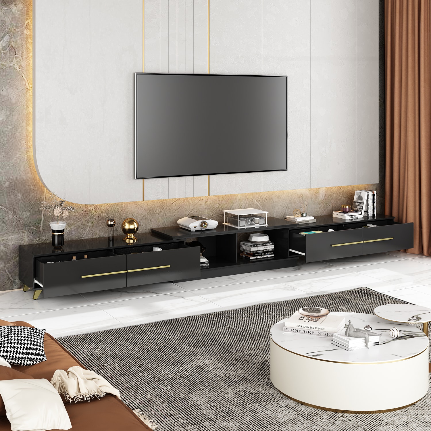 FUFU&GAGA Modern/Contemporary Black Tv Cabinet (Accommodates TVs