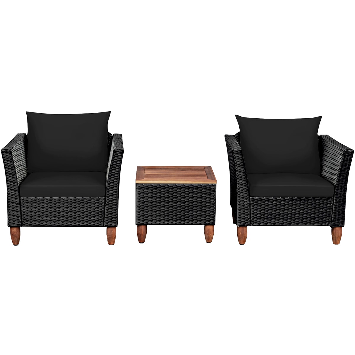 Forclover HYFE-66532BK Patio Conversation Sets 3 -Piece Rattan Patio Conversation Set with Black Cushions