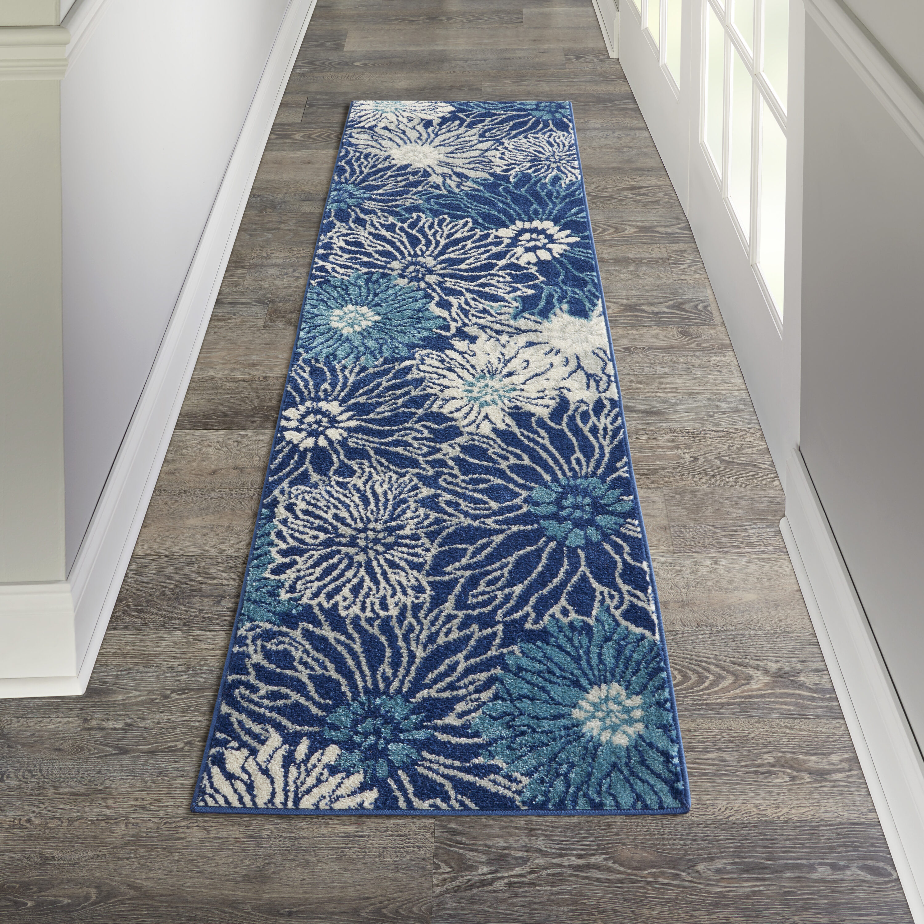 Nourison 99446765864 Passion 2 x 8 (ft) Loomed Polypropylene Navy/ivory Irregular Indoor Abstract Runner rug