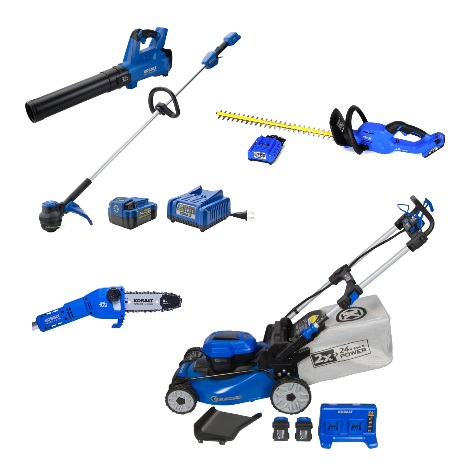 Kobalt 24 volt Cordless Battery String Trimmer and Leaf Blower Combo Kit 4 Ah Battery Charger Included in the Power Equipment Combo Kits department at Lowes