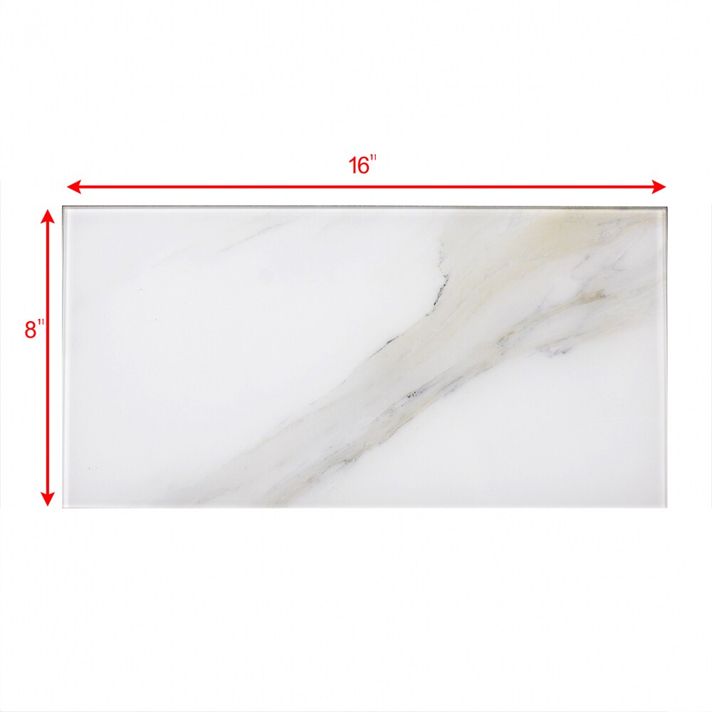 Abolos Nature 18-Pack Calacatta White/Glossy 8-in x 16-in Glossy Glass Marble Look Wall Tile