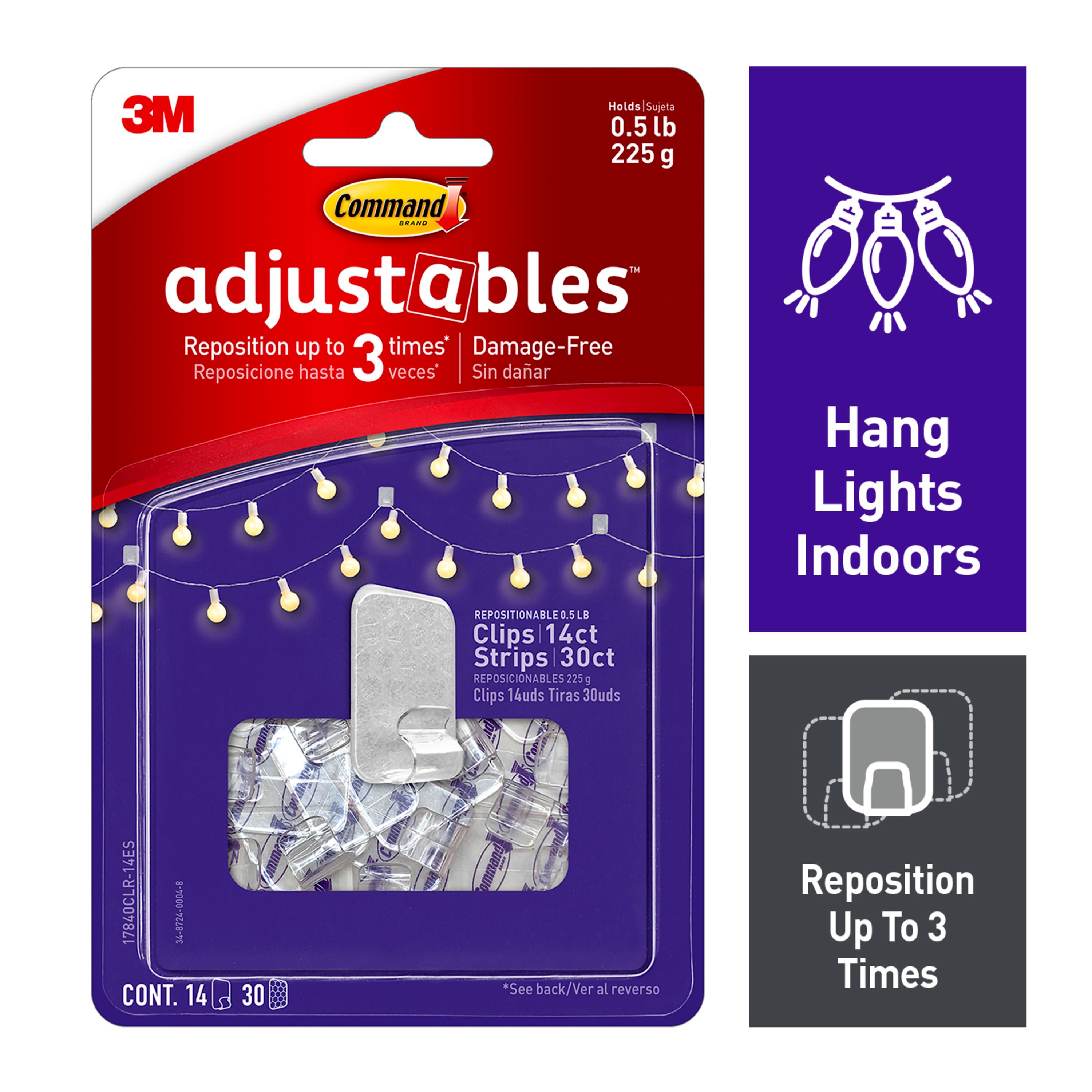 Command Adjustables Repositionable Hooks, Clear, Use to Hang Christmas  Decor, 10 Wall Hooks 
