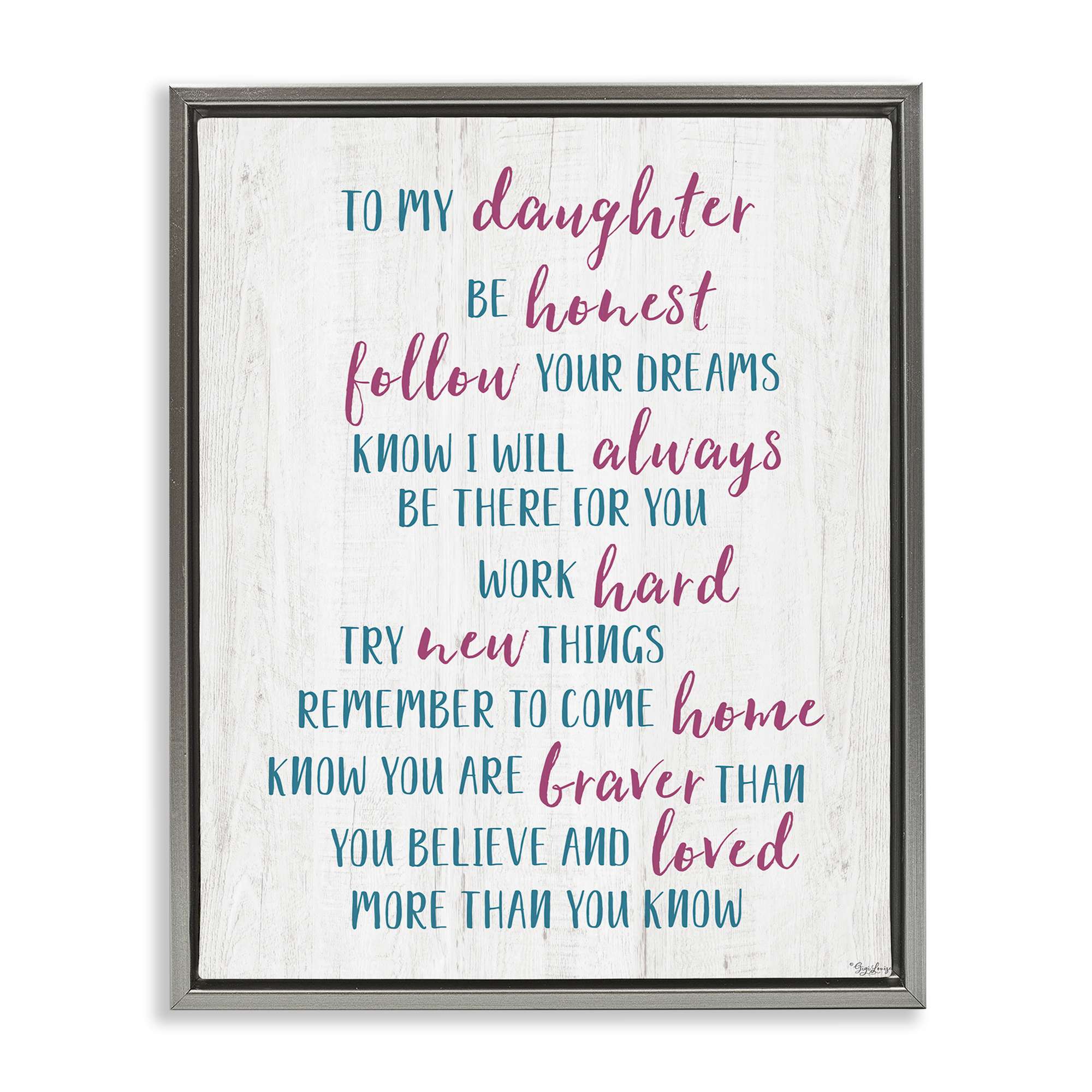 Stupell Industries BS-437-FFL-16X20 To My Daughter Positive Parent Gray Framed Floater Canvas Wall Art By Gigi Louise 17 x 21