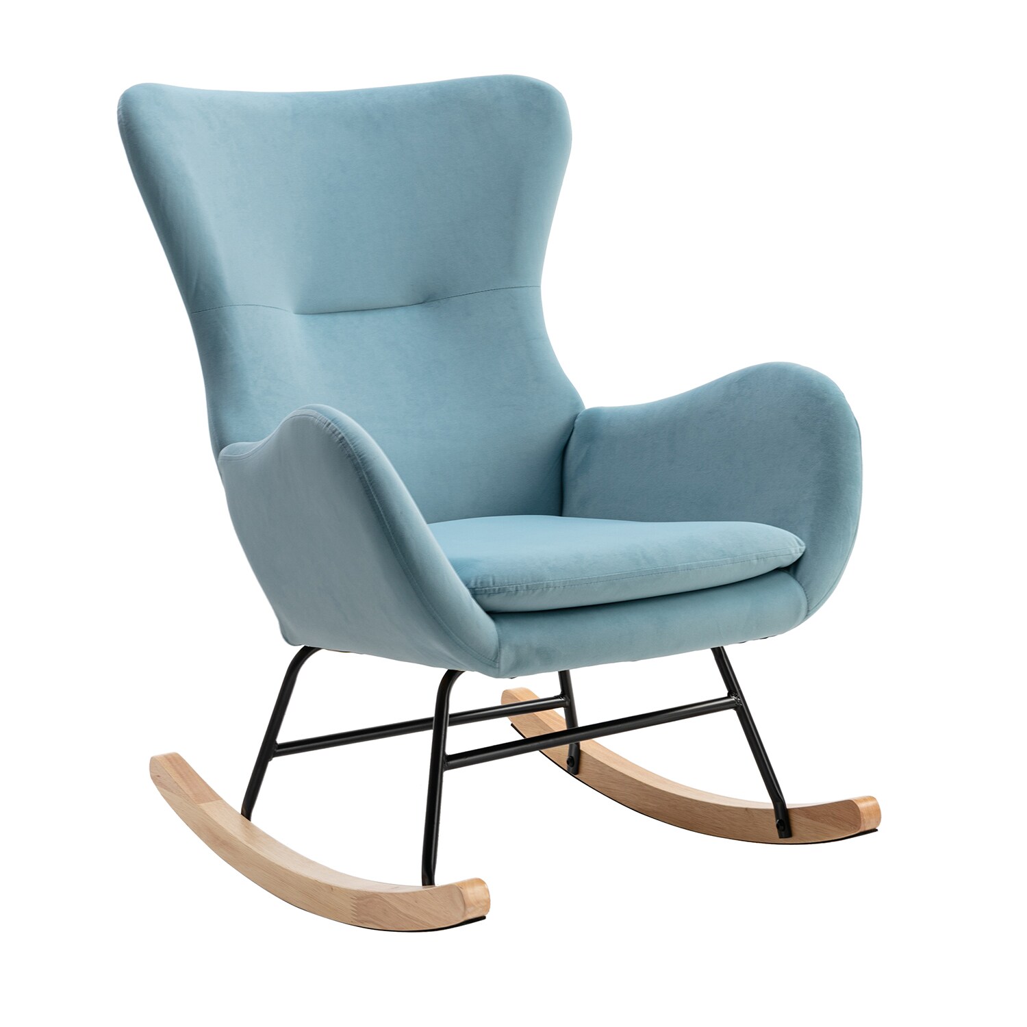 Mondawe Modern Blue Velvet Rocking Chair in the Chairs department