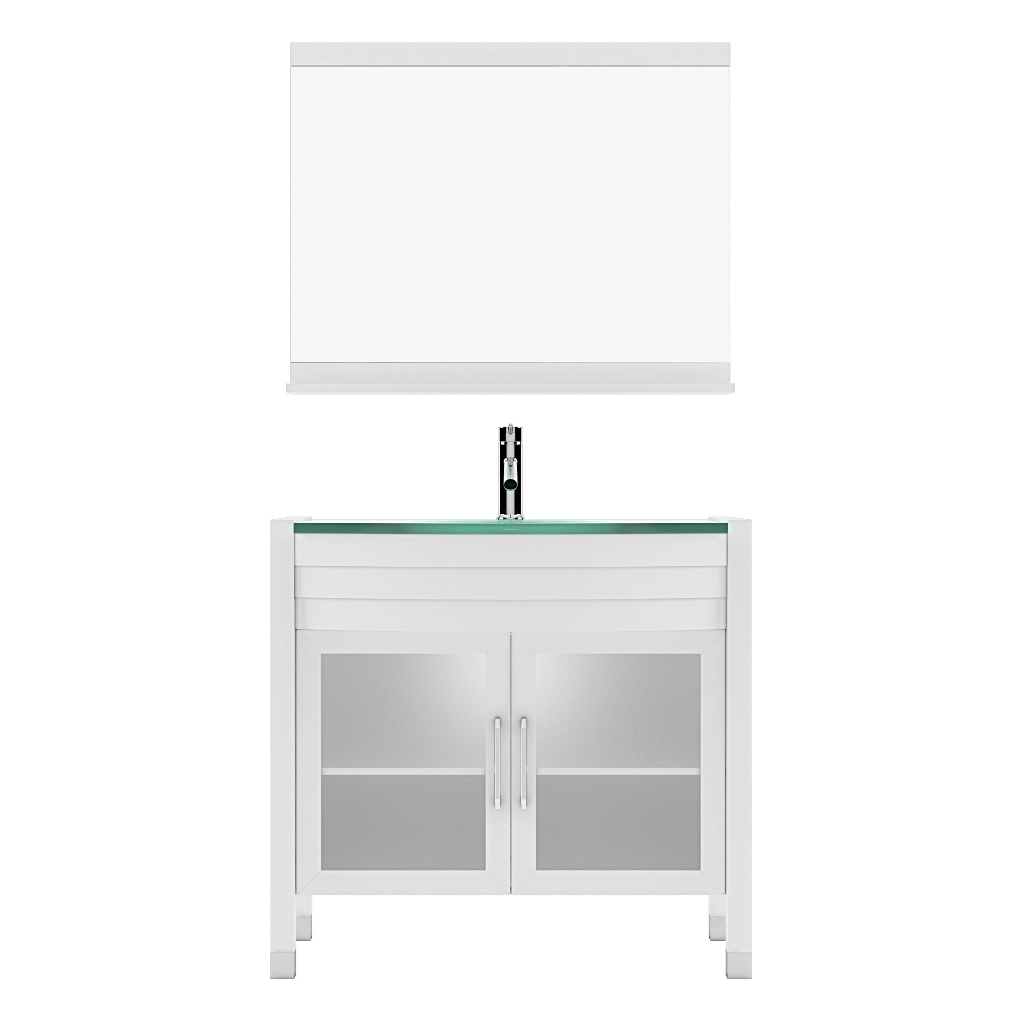 Virtu USA UM-3071-G-WH Ava 36-in White Single Sink Bathroom Vanity with White Engineered Stone Top (Mirror Included)