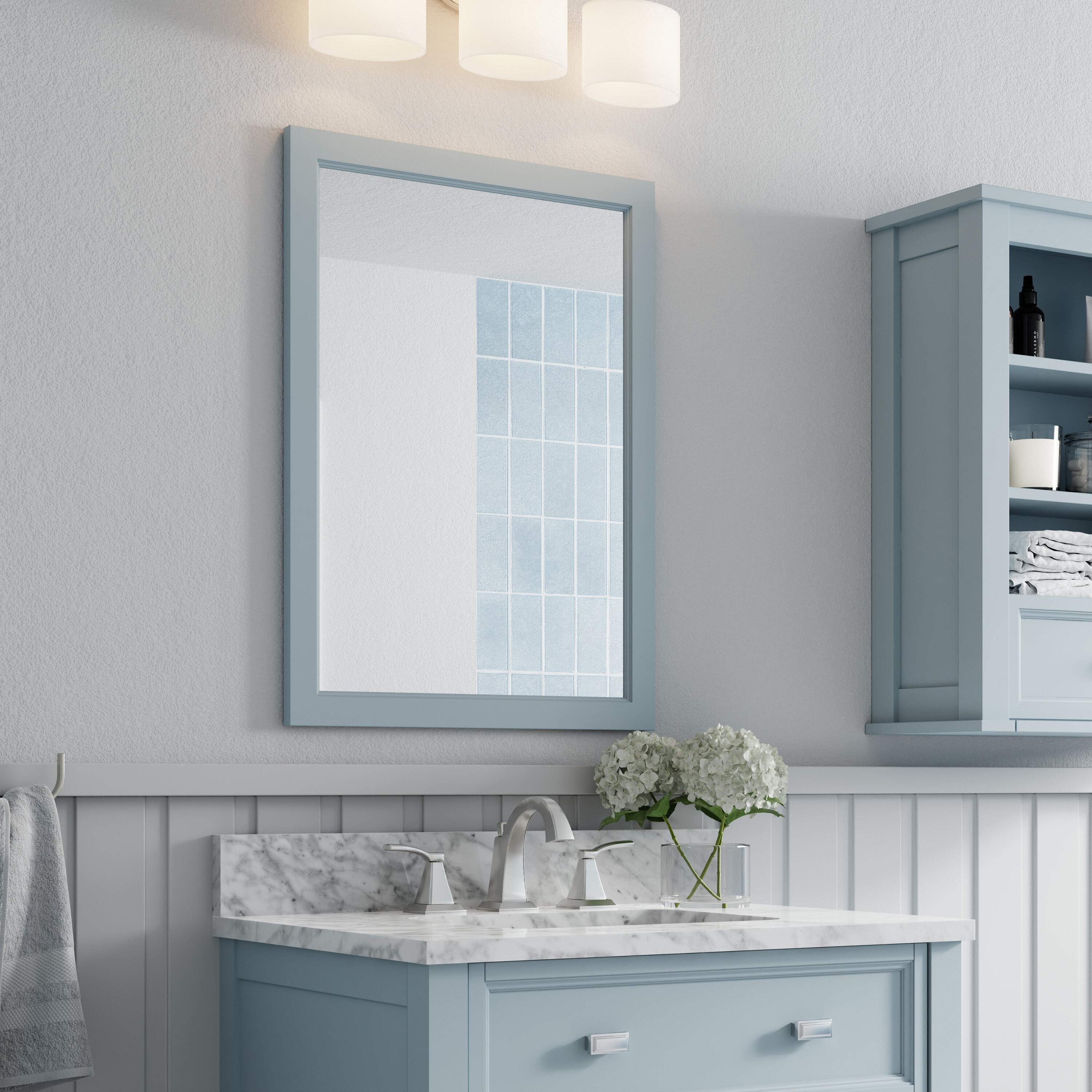 allen + roth 1227MR-22-287 Canterbury 22-in x 30-in Framed Bathroom Vanity Mirror (Light Blue)