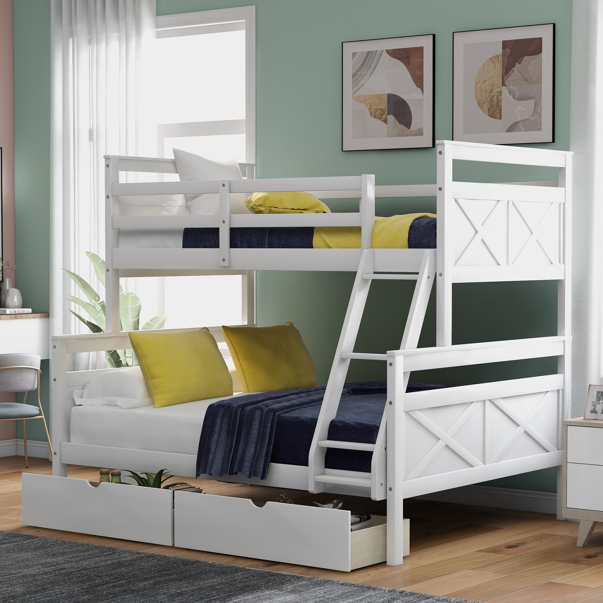 Sumyeg WM-SM000119AAK Twin over full bunk bed White Twin over full Bunk Bed