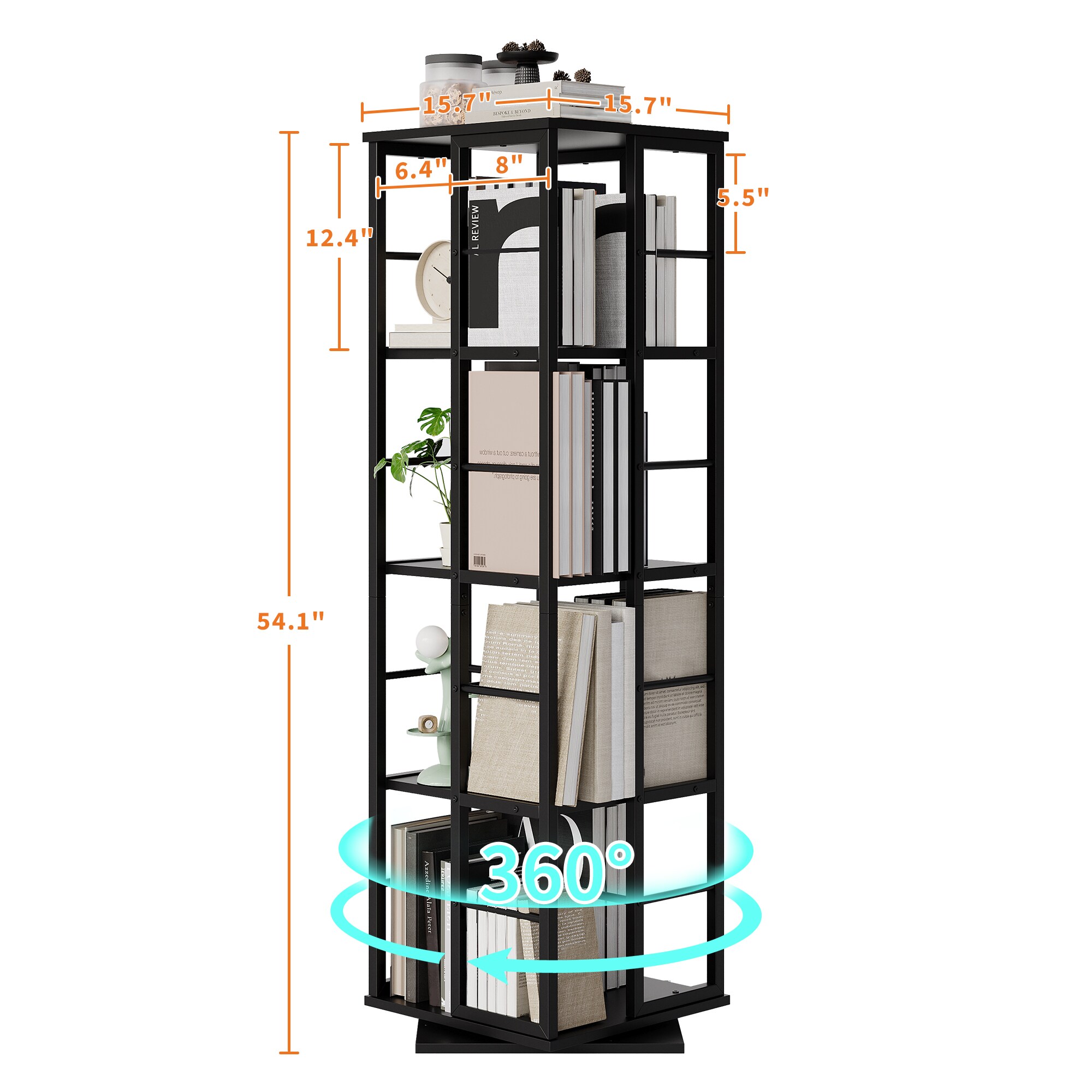 Assile Black Metal Rotating Bookshelf 360 Degree Spinner Bookcase Space ...