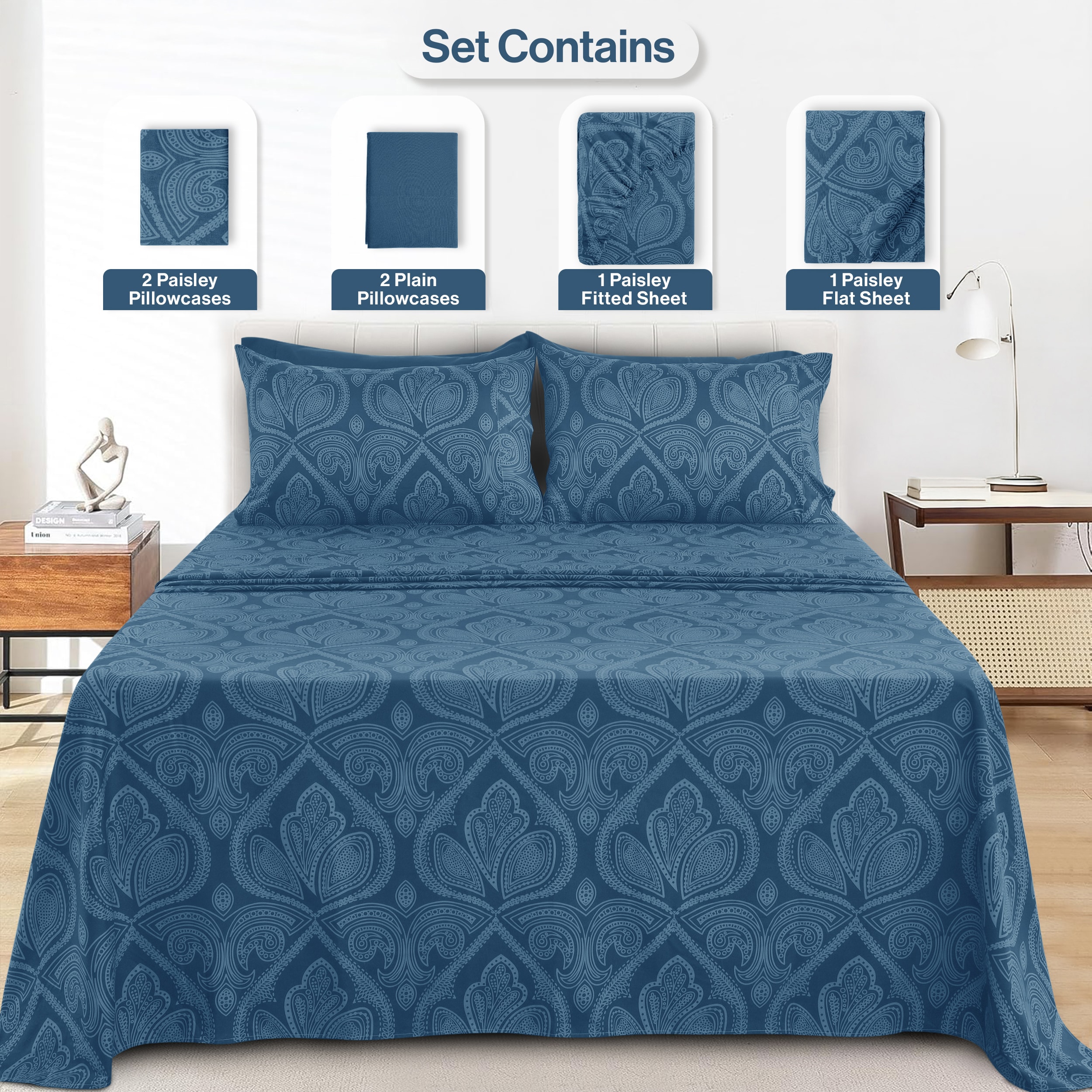 Lux Decor Collection PAISLEY Q NVY BLUE Sheet-Sets - View #2
