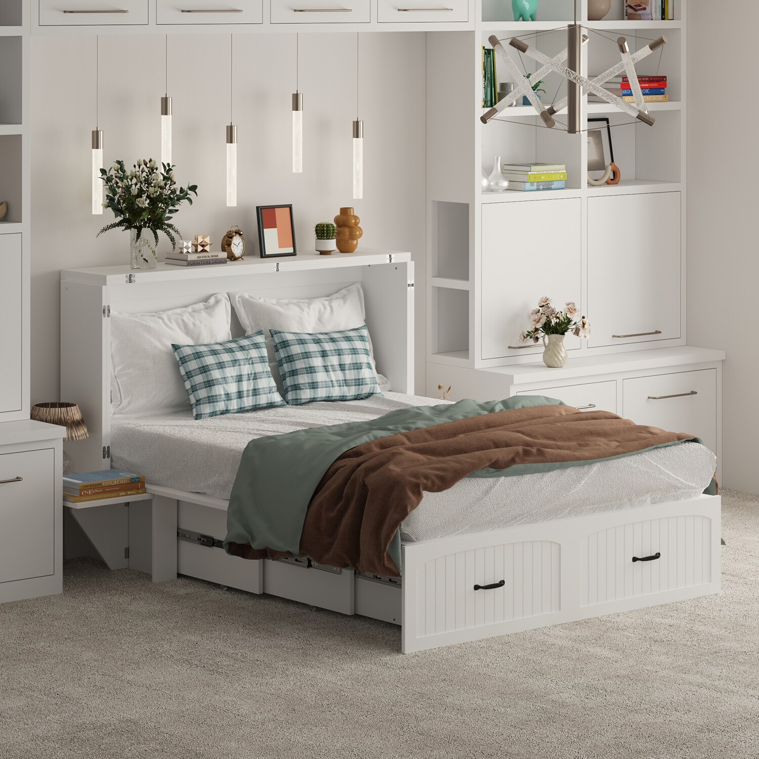 FUFU&GAGA KF020487-01+02 White Full Composite Bed frame Bed with Storage