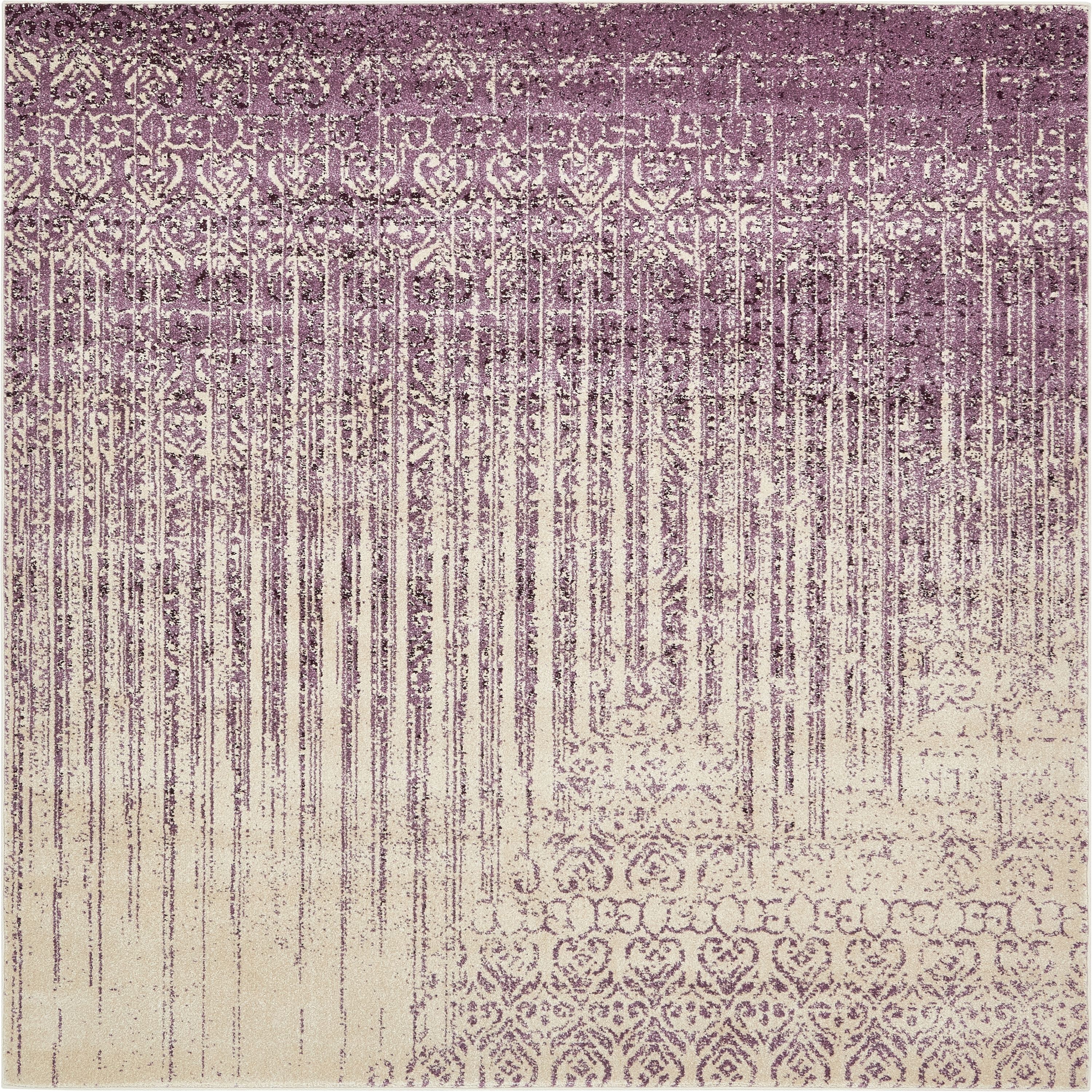 Unique Loom 3129488 Jennifer Del Mar 8 x 8 (ft) Loomed Polypropylene Purple/Ivory Square Indoor Stripe Industrial Area rug