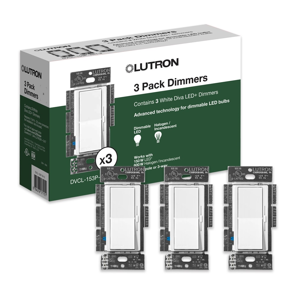 Lutron Diva Single-pole/3-way LED Rocker Light Dimmer Switch with Wall  Plate, White (2-Pack) in the Light Dimmers department at