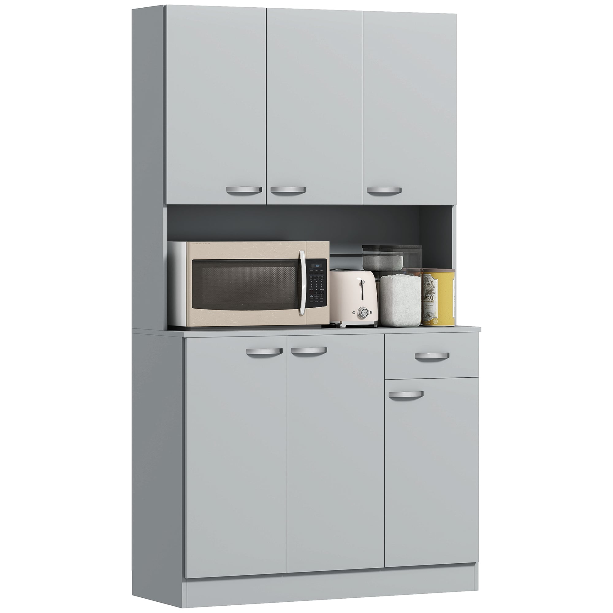 HomCom 801-026V80GY 71  Freestanding Buffet with Hutch  Kitchen Pantry  Cupboard with 6 Doors  3 Adjustable Shelves  and 1 Drawer  Gray