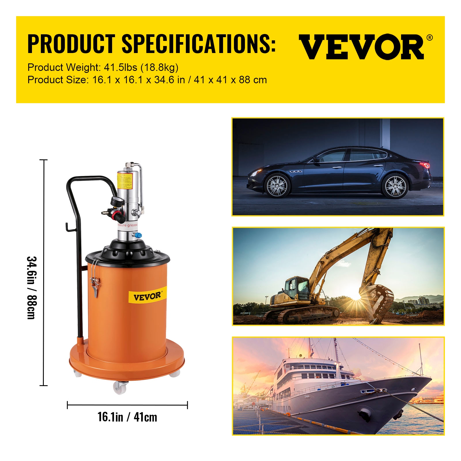 VEVOR 10.5 Gal 40 Liter Grease Pump Air Operated Grease Pump with 13 ft. High Pressure Hose & Grease Gun