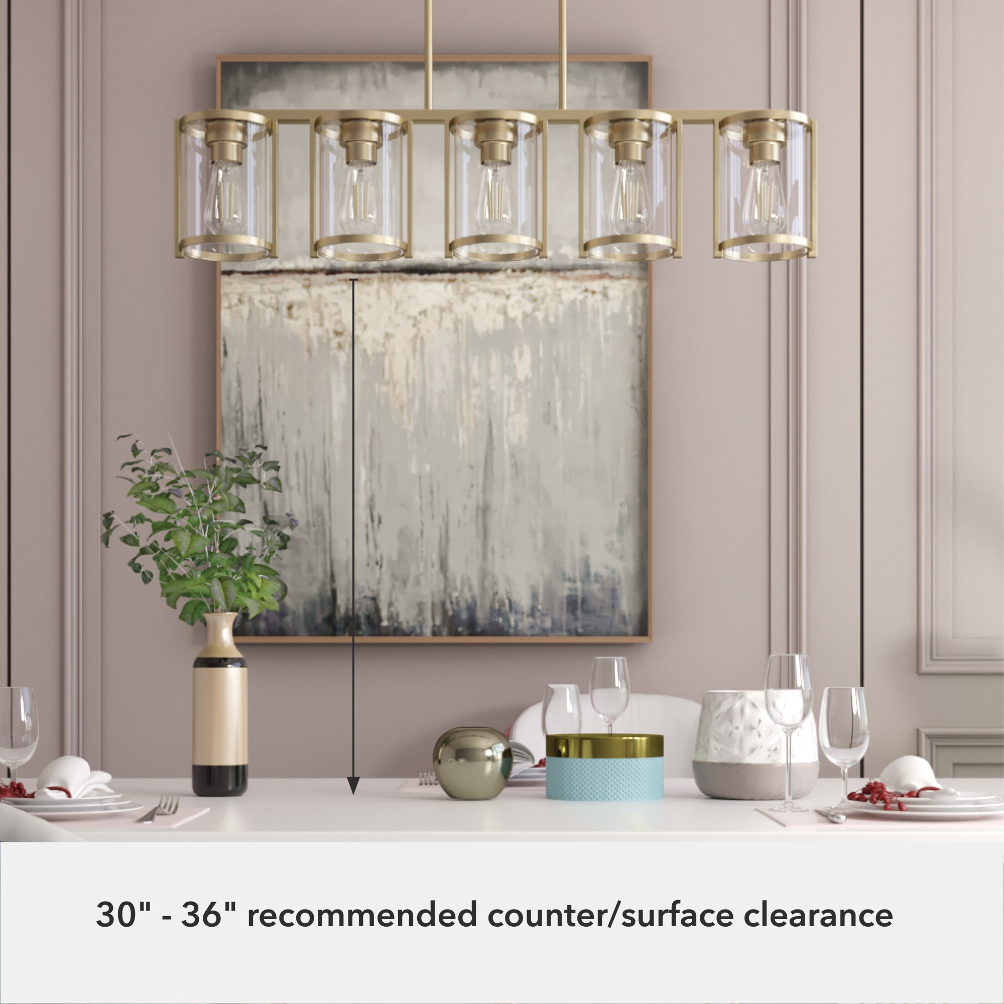 Astwood Alturas Gold 5-Light Linear Chandelier with Glass Shades