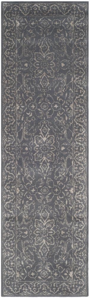 Safavieh GLM516B-28 Glamour Cleo 2 x 8 (ft) Tufted Synthetic Steel/Blue Rectangular Indoor Floral/Botanical Vintage Runner rug