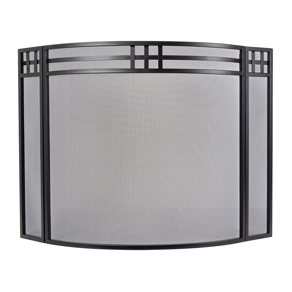 Modern Ember 40-in Black Steel 3 -Panel Craftsman Fireplace Screen #S38522BK