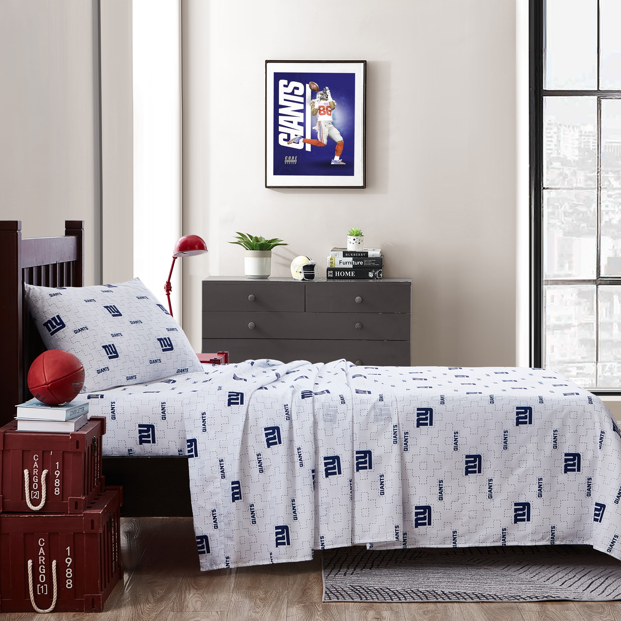 Cathay Sports FSS40001NYG-T New York Giants Scatter Twin 3-Piece Sheet Set