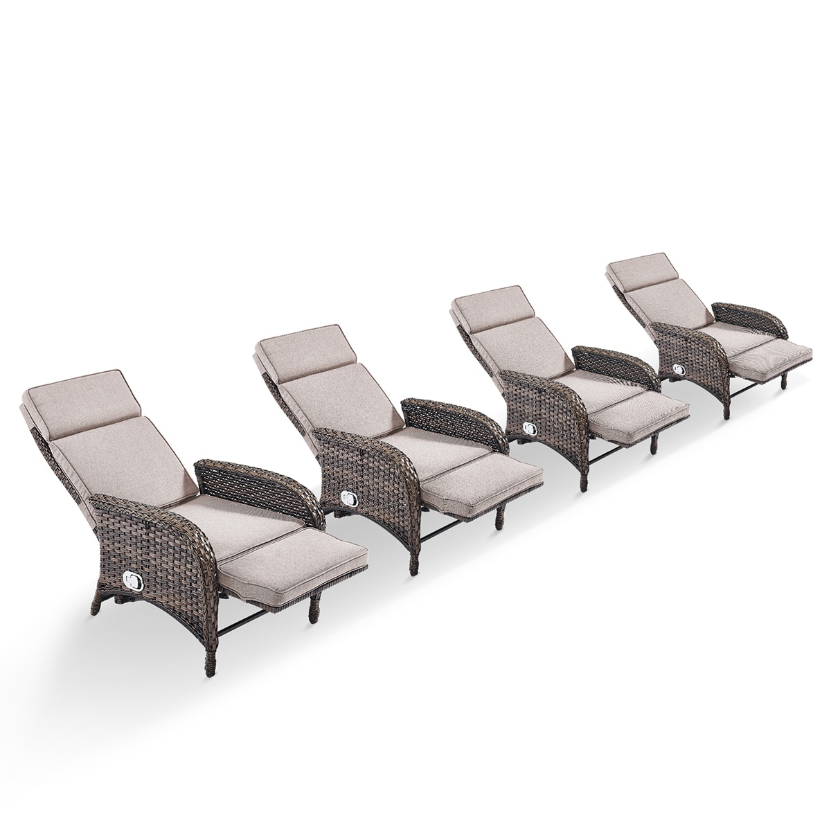 Rilyson FSKWBR150-2X4 KEY WEST Set of 4 Wicker Brown Wicker Frame Stationary Recliner Chair with Brown Beige Cushioned Seat